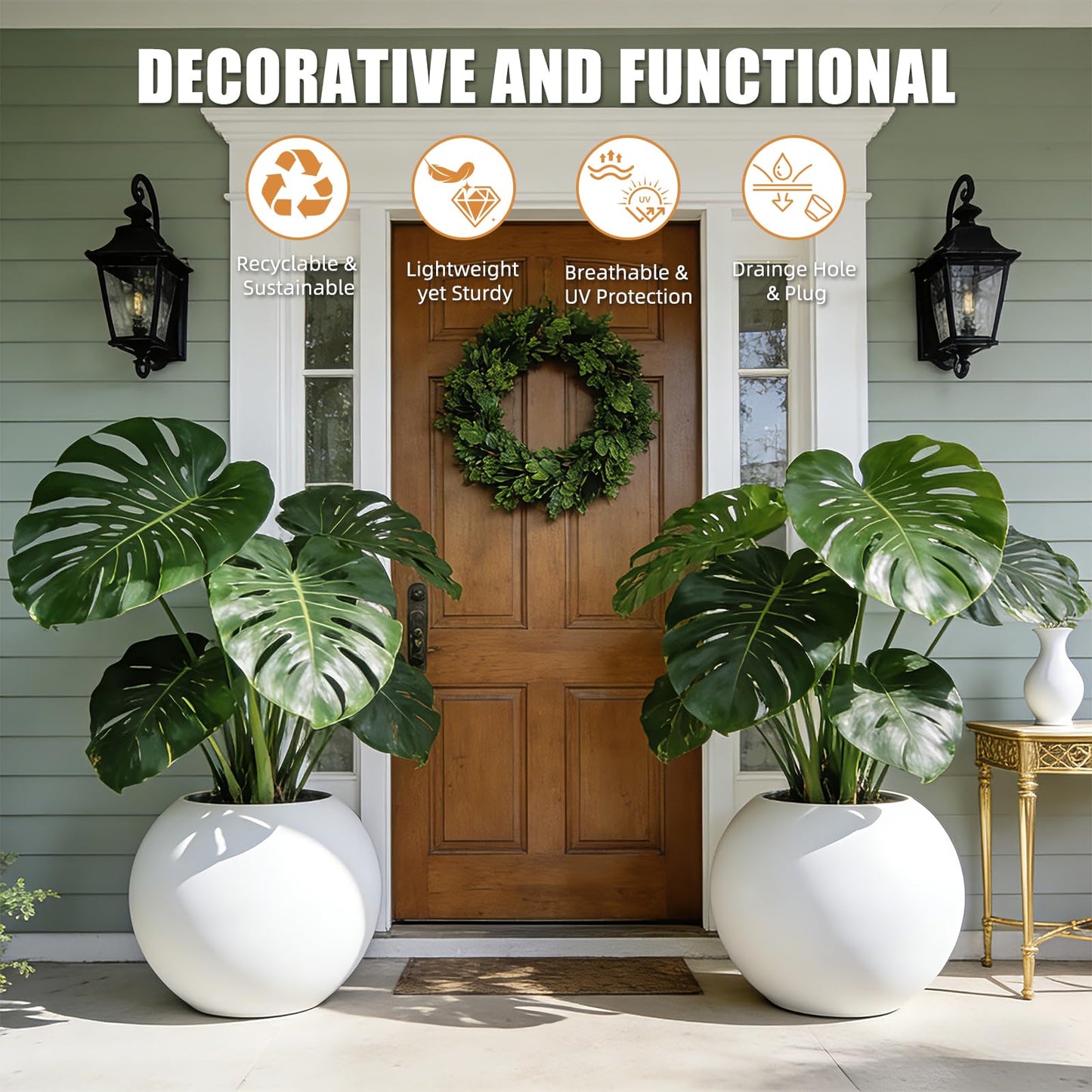 13.5 H x 17" Dia (12" Pot Opening) Round Fiberstone Planter with Drainage Hole, Durable Garden Flower Pots, White, Resistant for Indoor and Outdoor, Planters for Large Plants pot for Home Decor Patio