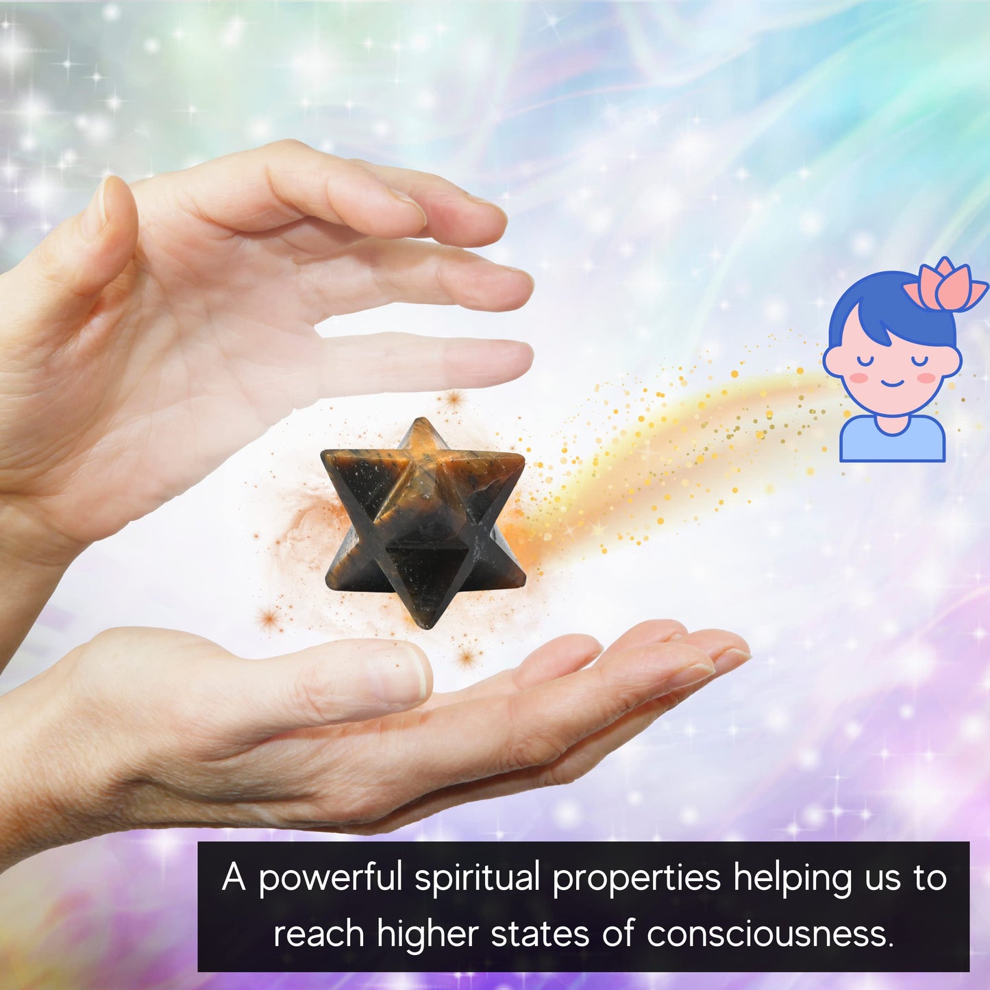 Amazing Gemstone Tiger Eye Merkaba Crystal - 1 Inches Metaphysical Merkaba Star for Meditation - Energetic Tetrahedron Crystal and Healing Stones and Healing (20-25mm)