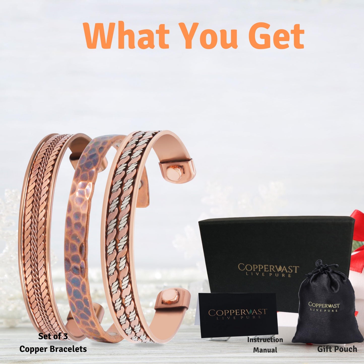 Copper Bracelets for Men and Women | Set of 3 with Gift Box | Gifts for Men and Women | gifts for mom | Handmade 100% Copper