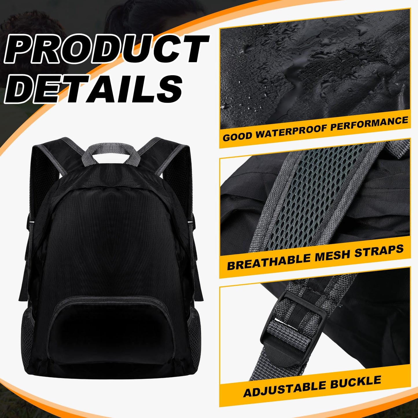 Dunzy 100 Pcs 20l Foldable Backpacks Bulk Lightweight Basic Back Pack Wholesale for Homeless Donation Corporate Events Travel Camping (Black)