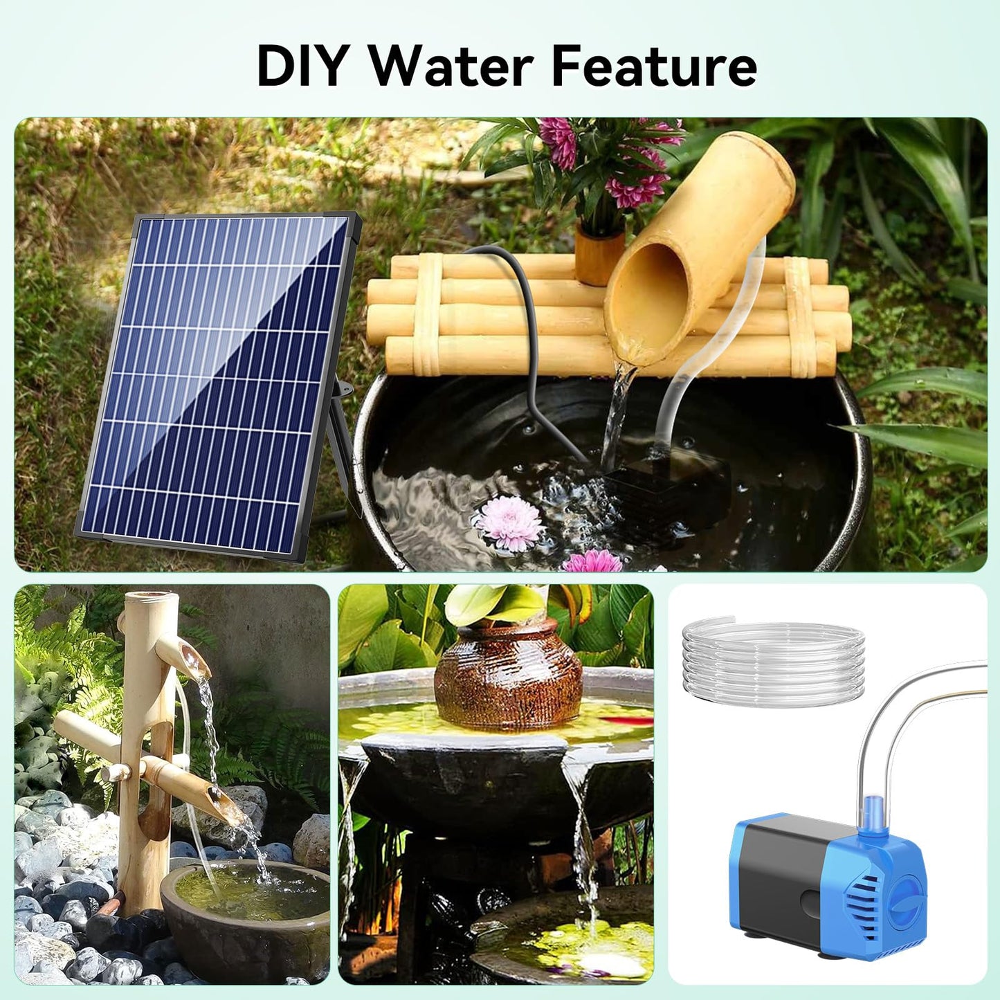 Antfraer 12W Solar Fountain Pump, Solar Water Pump 160GPH Flow Adjustable, Solar Powered Water Pump with 16.5Ft Cord Length for Small Pond, Fish Pond Bird Bath Garden Waterfall Hydroponics