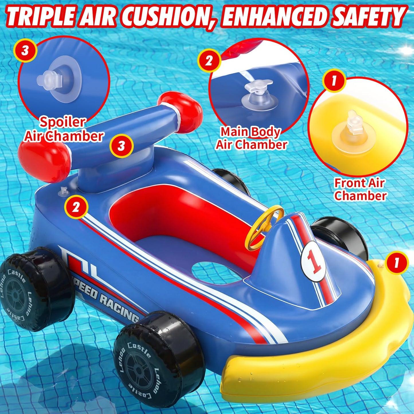 Lehoo Castle Kids Pool Floats with Water Gun, Pool Toys for Kids Ages 3-8, Inflatable Ride-on Toddler Pool Float Outdoor Summer Beach Water Toys for Boys and Girls