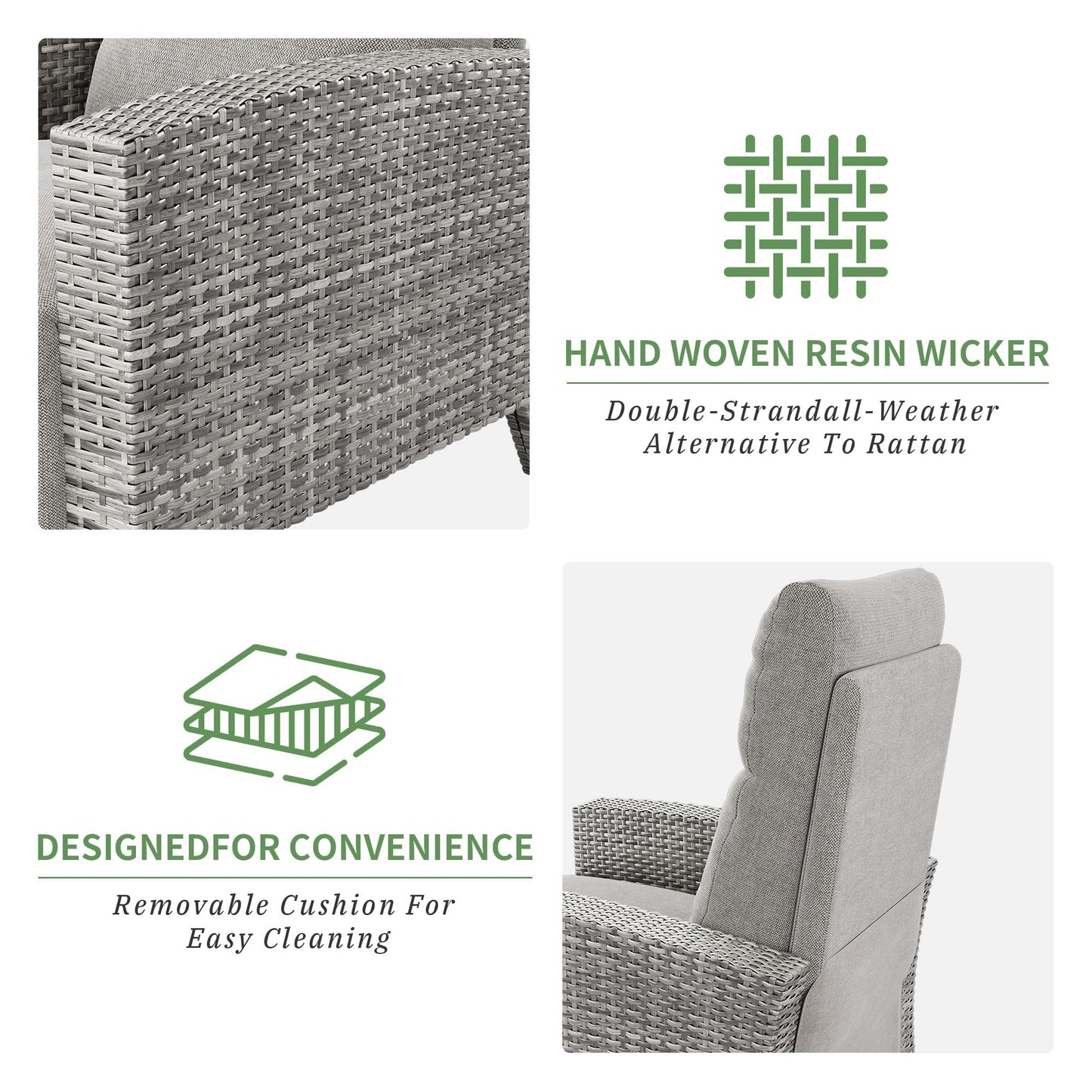 Garvee Wicker Recling Patio Chair with Independent Adjustable Back and Footrest Air Pump 150° Lay Flat Reclining Chair Outdoor Recliner Chair with Extended Footres and Removable Cushion for Garden