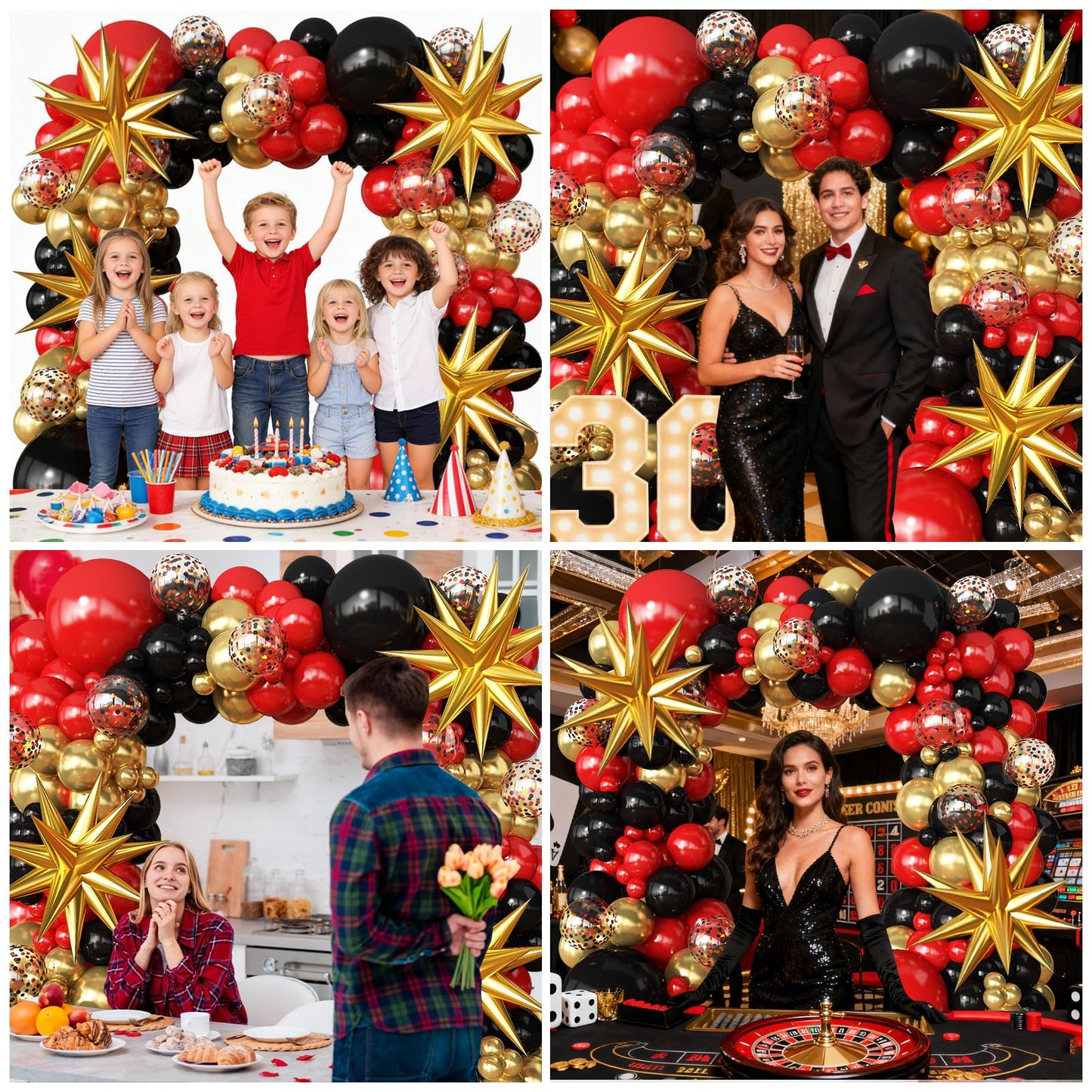 FYUVH Red Gold Black Balloons Arch Kit Garland for 2026 Graduation Decorations Grad Party Birthday Red Carpet Casino Theme Race Car Birthday Anniversary Party Decorations