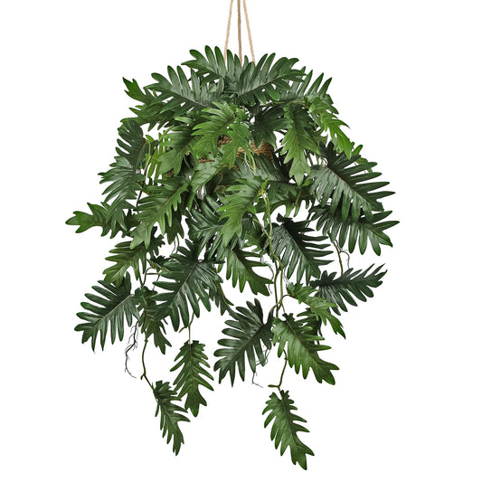 Large Fake Hanging Plants in Pot for Indoor & Outdoor, Long Artificial Monstera Hanging Basket, 27.6" Fake Potted Vines Ivy Greenery Plant for Room Wall Shelf Decor Living Room Bathroom Patio Porch