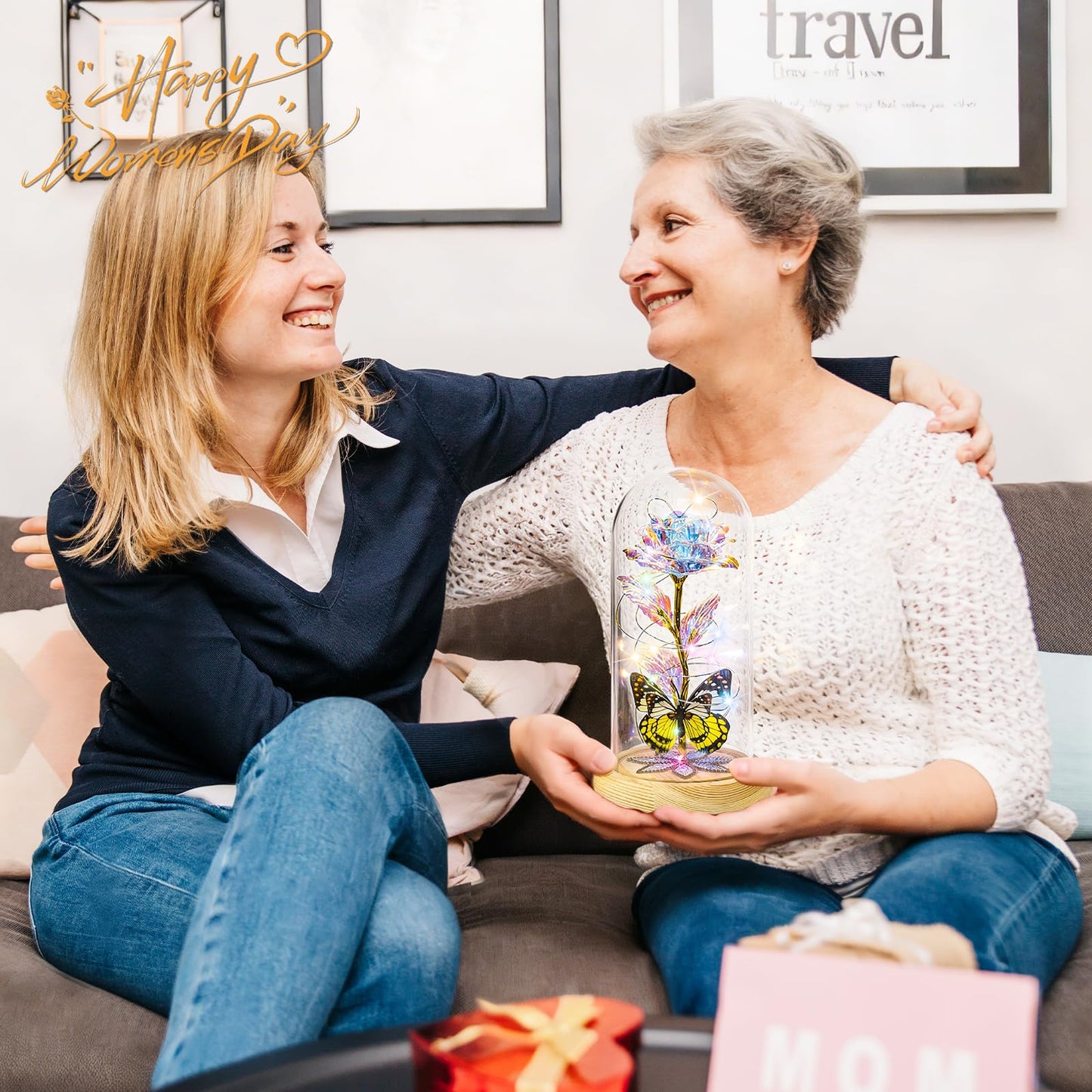 Beferr Birthday Gifts for Women Galaxy Glass Rose Forever Preserved Flowers for Delivery Light Up Rose in Glass Dome Mothers Day Butterfly Gifts for Mom Wife Grandma Her Daughter Girlfriend