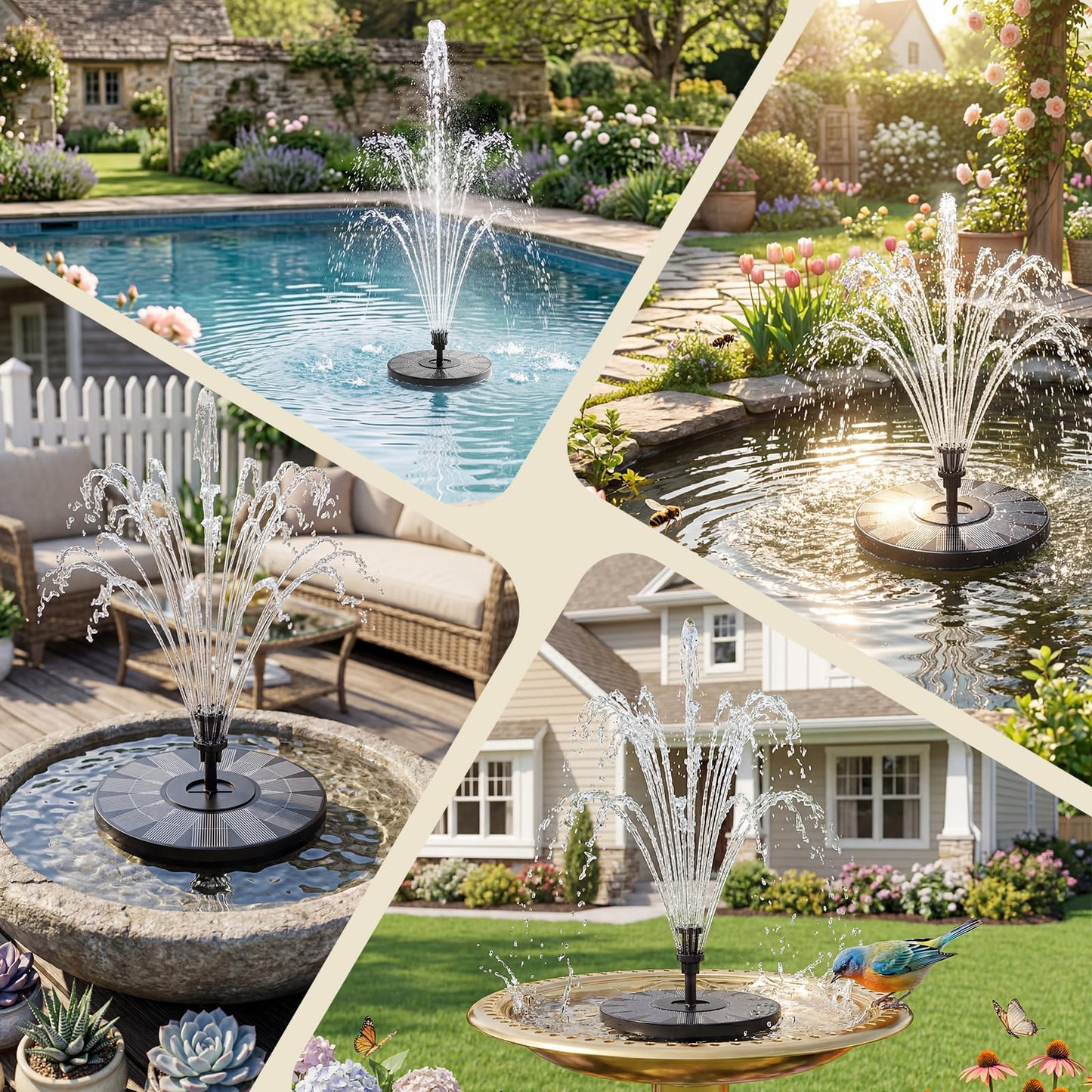 AISITIN 3.5W Solar Fountain for Bird Bath, Floating Solar Water Fountain Pump with 6 Interchangeable Nozzles, Outdoor Solar Water Pump for Garden Pond, Aquarium, Fish Tank, Pool