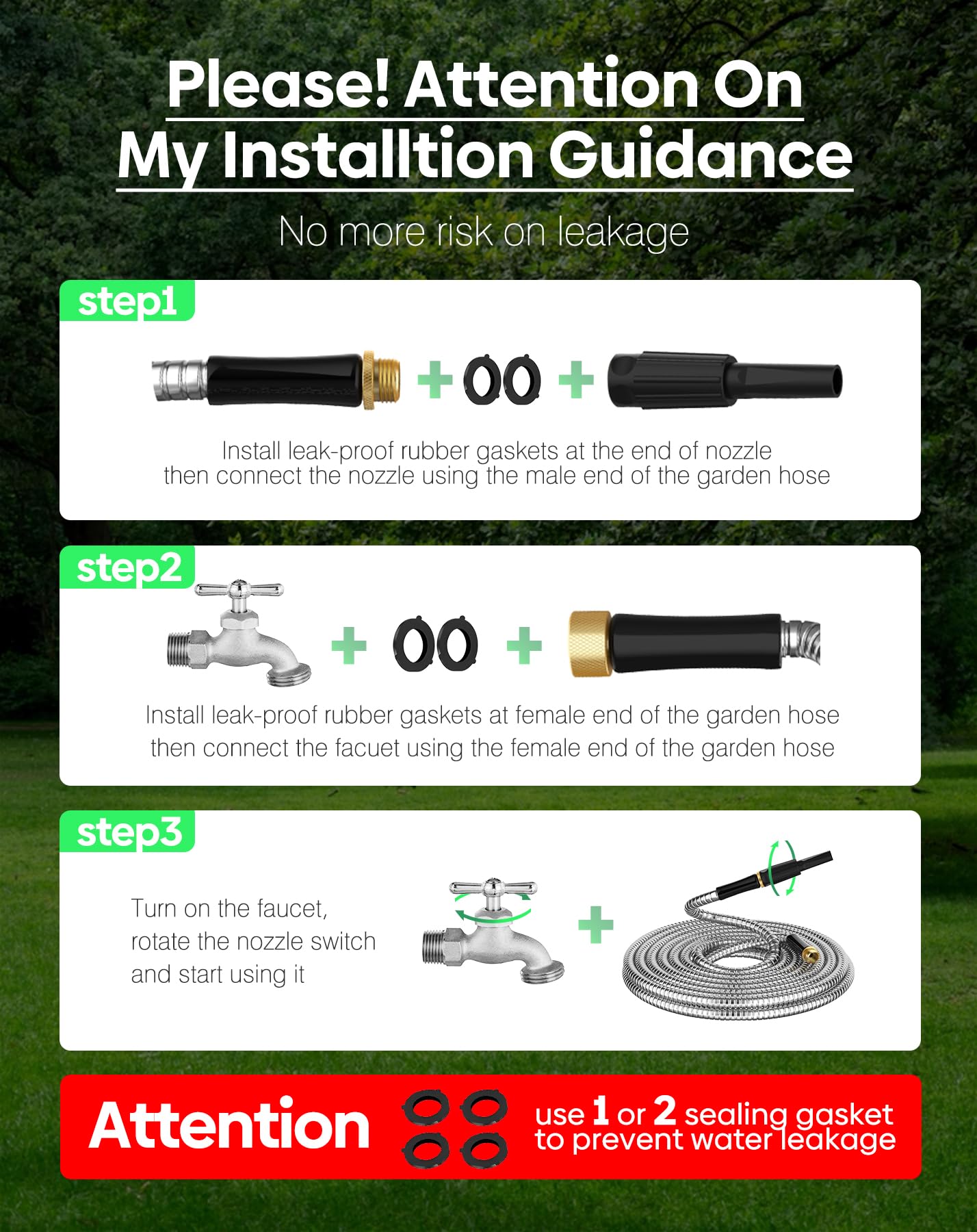Metal Garden Hose 20 ft Connector, Stainless Steel Long Hose Extension Adapter for Hose Reel, Small, Flexible, Lightweight & Heavy Duty Water Pipe, No Kinking Short Outdoor Water Hose for Yard 20 Feet