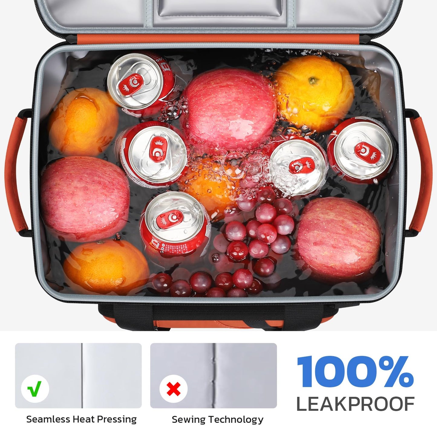 Maelstrom 30 Can Large Leakproof Soft Cooler Bag, Insulated Collapsible Ice Chest with Bottle Opener, Portable for Beach, Camping, Travel & Shopping (Orange)