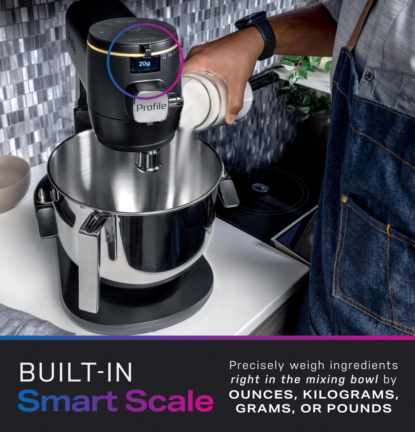 GE Profile Smart Stand Mixer w/Built-In Smart Scale & Auto Sense Technology, 7qt Stainless Steel Bowl, 11 Speed l Dough Hook, Beater, 11-wire whip l works w/Amazon Alexa & Google Home l Mineral Silver