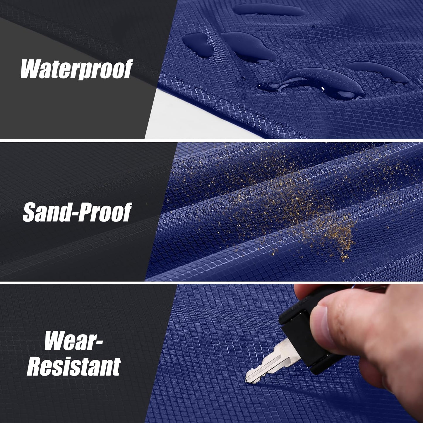 Odoland Beach Blanket Picnic Blanket, 43" x 63" SandProof Waterproof Outdoor Pocket Blanket with Portable Bag, Foldable Lightweight Sand Free Quick Drying Beach Mat for Hiking Camping Travel, Blue