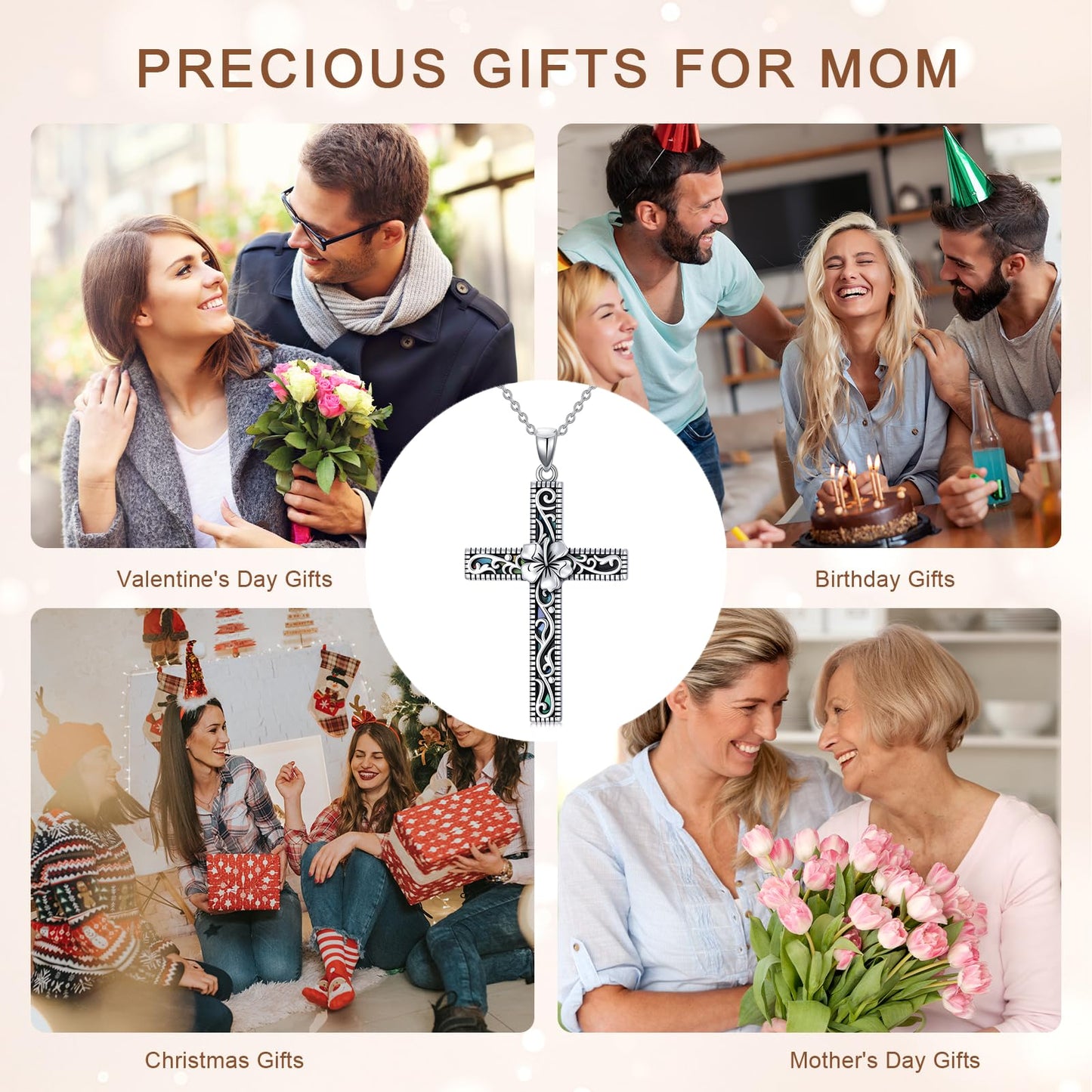 Hibiscus Necklace for Women 925 Sterling Silver Hawaiian Hibiscus Flower Necklaces Filigree Cross Religious Pendant Faith Hawaii Graduation Jewelry with Abalone Shell Mothers Day Gifts for Mom Sister Wife