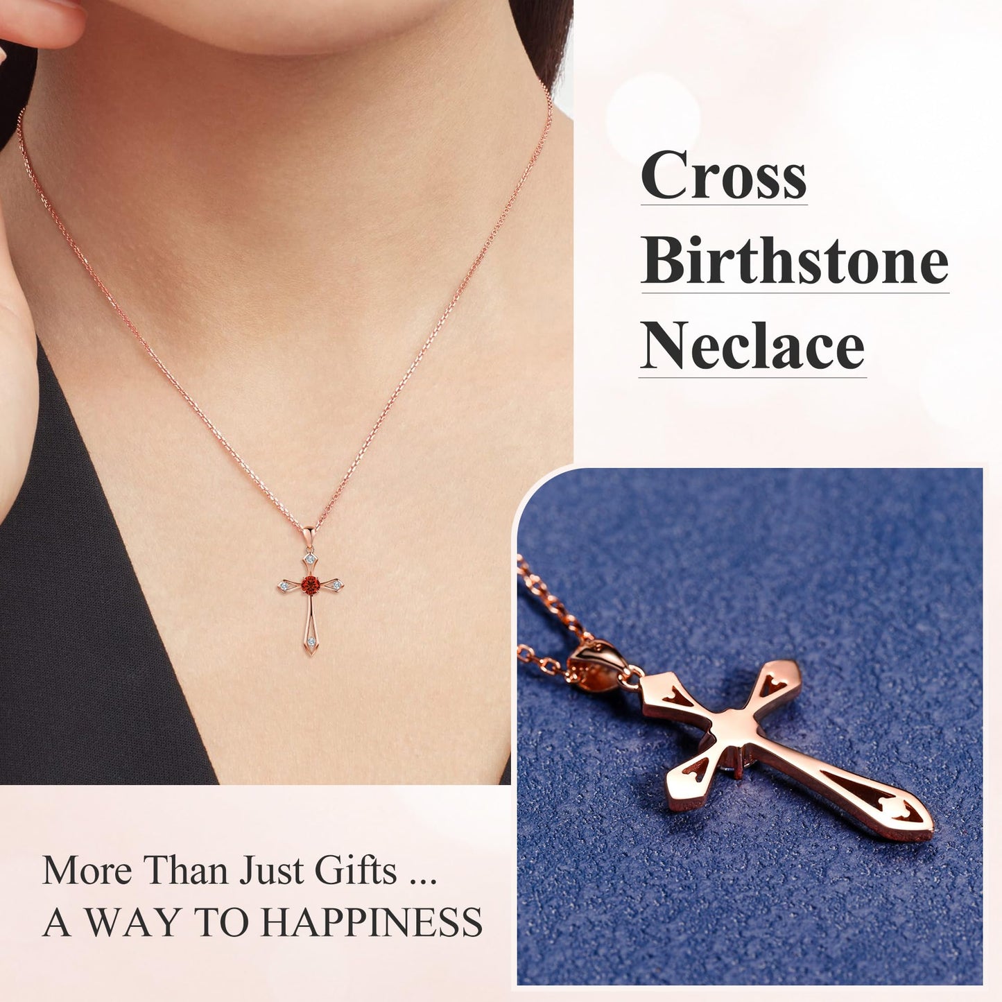QUALISE Cross Necklace for Women,925 Sterling Silver Birthstone Necklace,Garnet-January Birthstone Cross Necklace，Faith Religious Fine Jewelry Valentines Day Gifts Birthday Holiday Gifts for Her