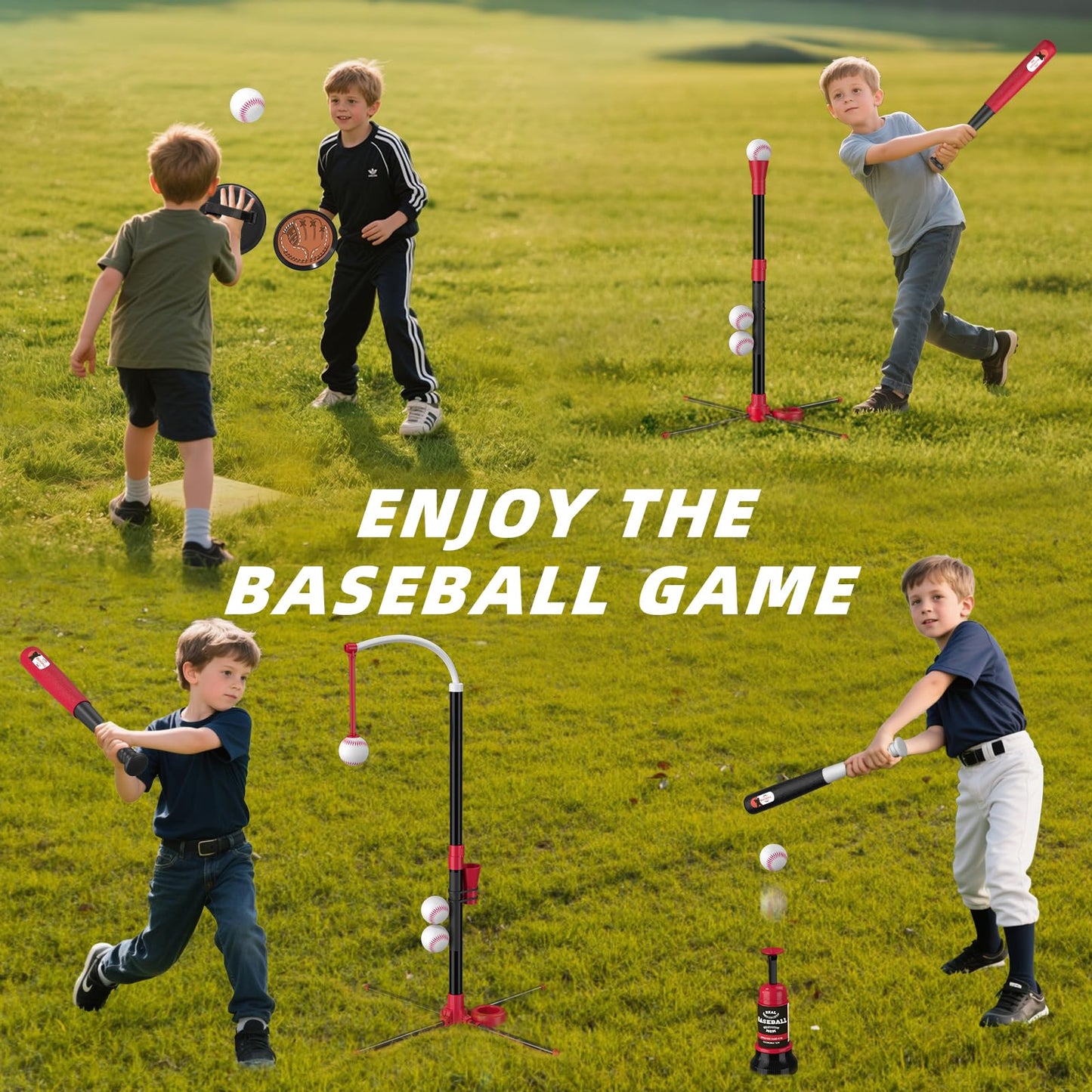 Wee Wonders 4 in 1 T-Ball Sets for Kids 3-5 with Toss and Catch Ball, Toddler Baseball with Auto Pitching Machine/6 Balls, Outdoor Sport Toys Gifts for Boys Girls