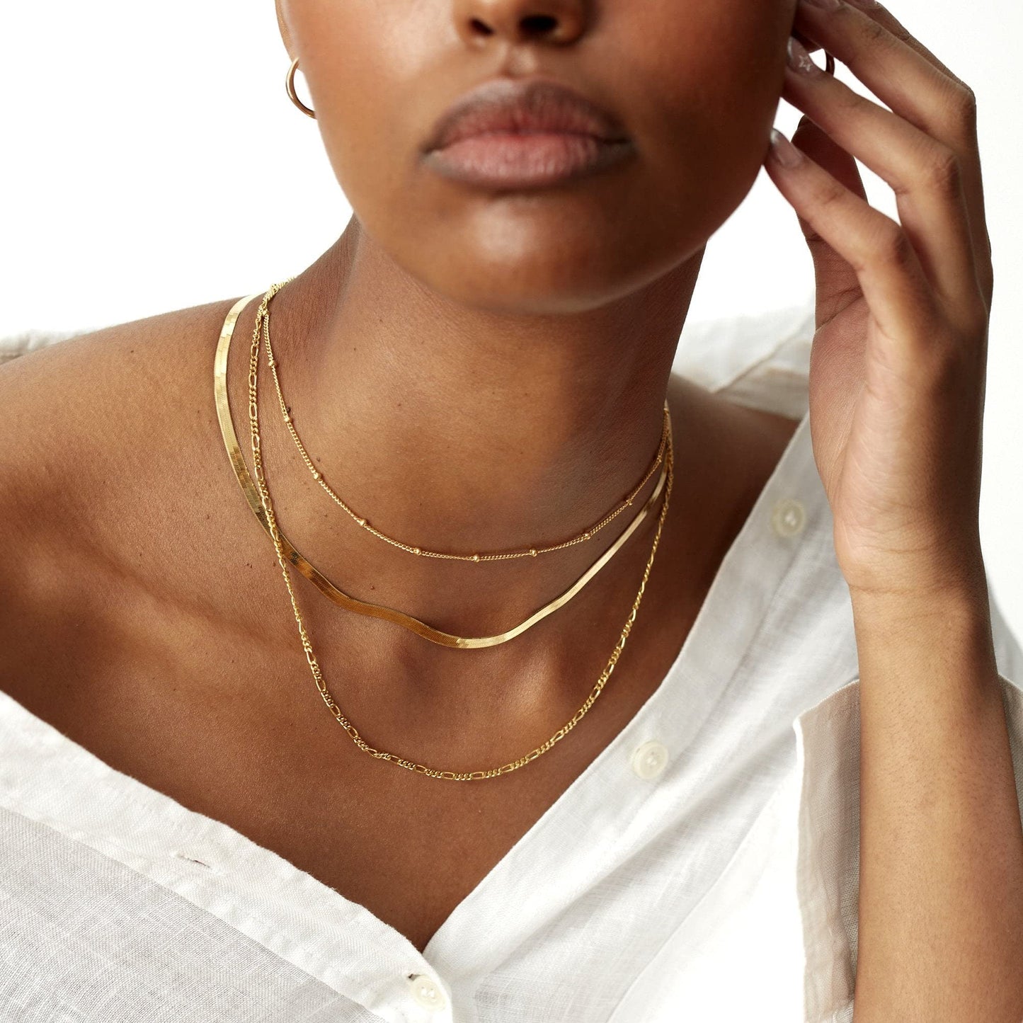 Freekiss Gold Necklace for Women Herringbone Necklace for Women Simple Layered Necklaces for Women Dainty Gold Choker Necklace Stack Necklaces for Women