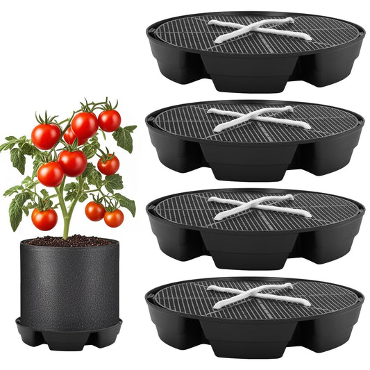 4-Pack Self Watering Fabric Pot Base, Auto Pots Fit for 5 Gallon Grow Bags, Auto-Irrigation Water Delivery System , Auto Watering Plant Saucer for Fabric Planters 3 Year Warranty (Capacity Upgrade)