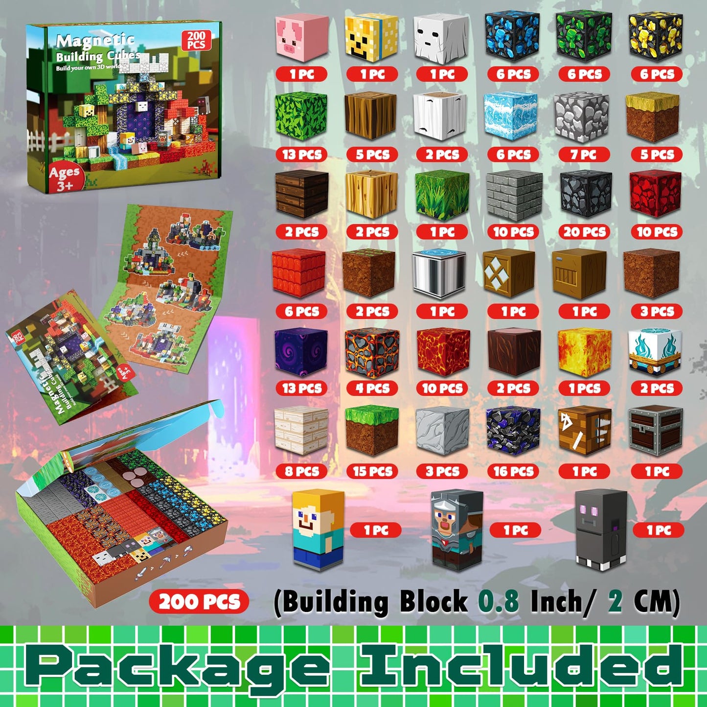 Magneverse 200 PCS 0.8in Magnetic Blocks - Magnet Toys for Boys, Magnetic Building Blocks Cubes, Stacking Magnets, School STEM Toys Birthday Gifts for Boys and Girls Age 3+ Years Old (Theme: Portal)