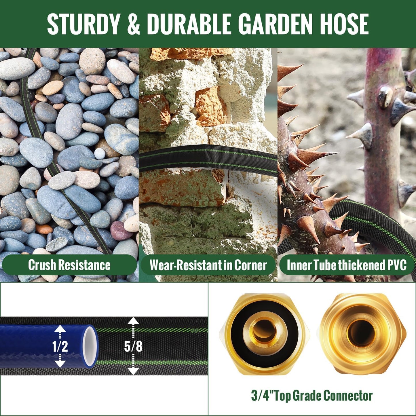 Garden Hose 25ft Flexible Water Hose Non-Expandable High Pressure Kink-Free Leakproof Durable Portable Lightweight Outdoor Yard Lawn Black Fabric Watering Hose with 3/4" Aluminum Fittings