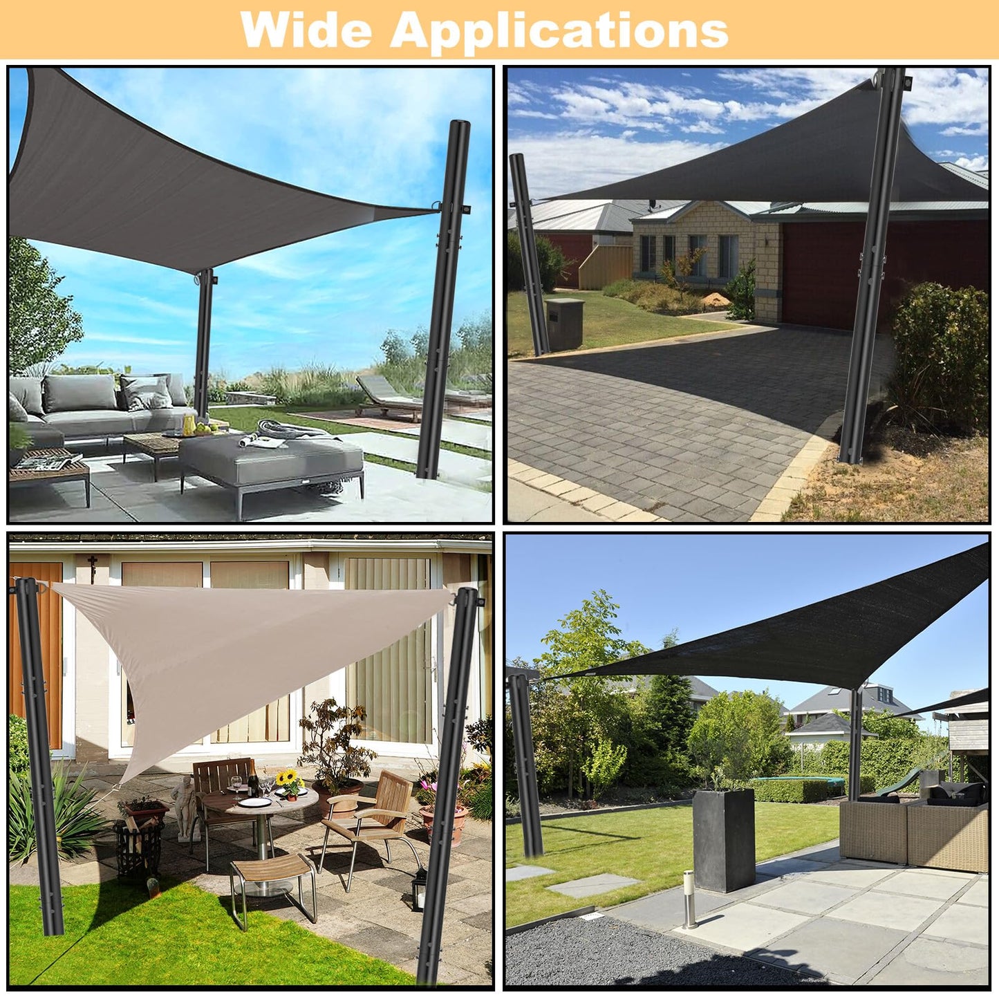 TOCRETOARE Shade Sail Poles, 2 Pack Heavy Duty Sun Poles ,Steel Shade Sail Post with D-Clamp for Outdoor String Light, Patio, Backyard 2.36in