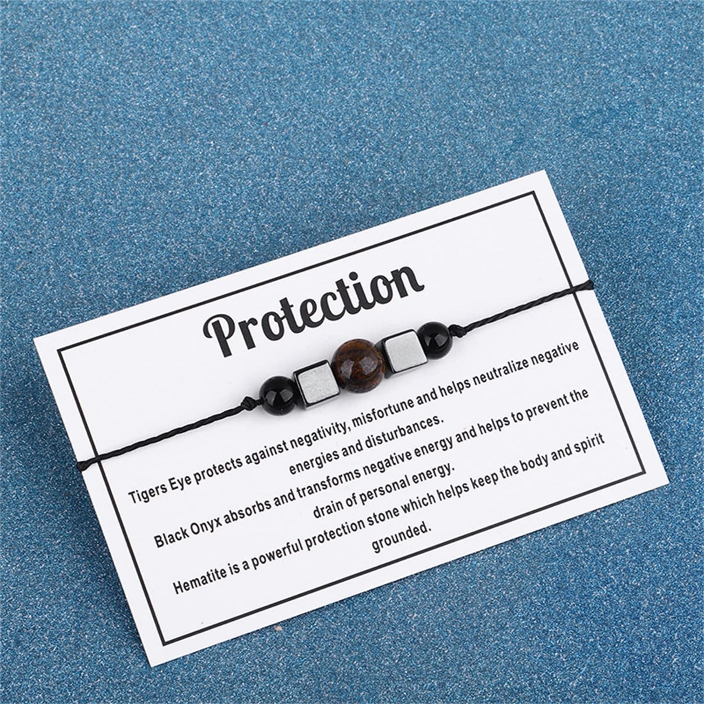 Multistyle Healing Crystal Stone Bead Strand Card Bracelets Handmade Adjustable Wax Rope Yoga Amethyst Tigereye Chakra Bracelets for Women Men Meditation Relax Anxiety Jewelry Gift (Protection)