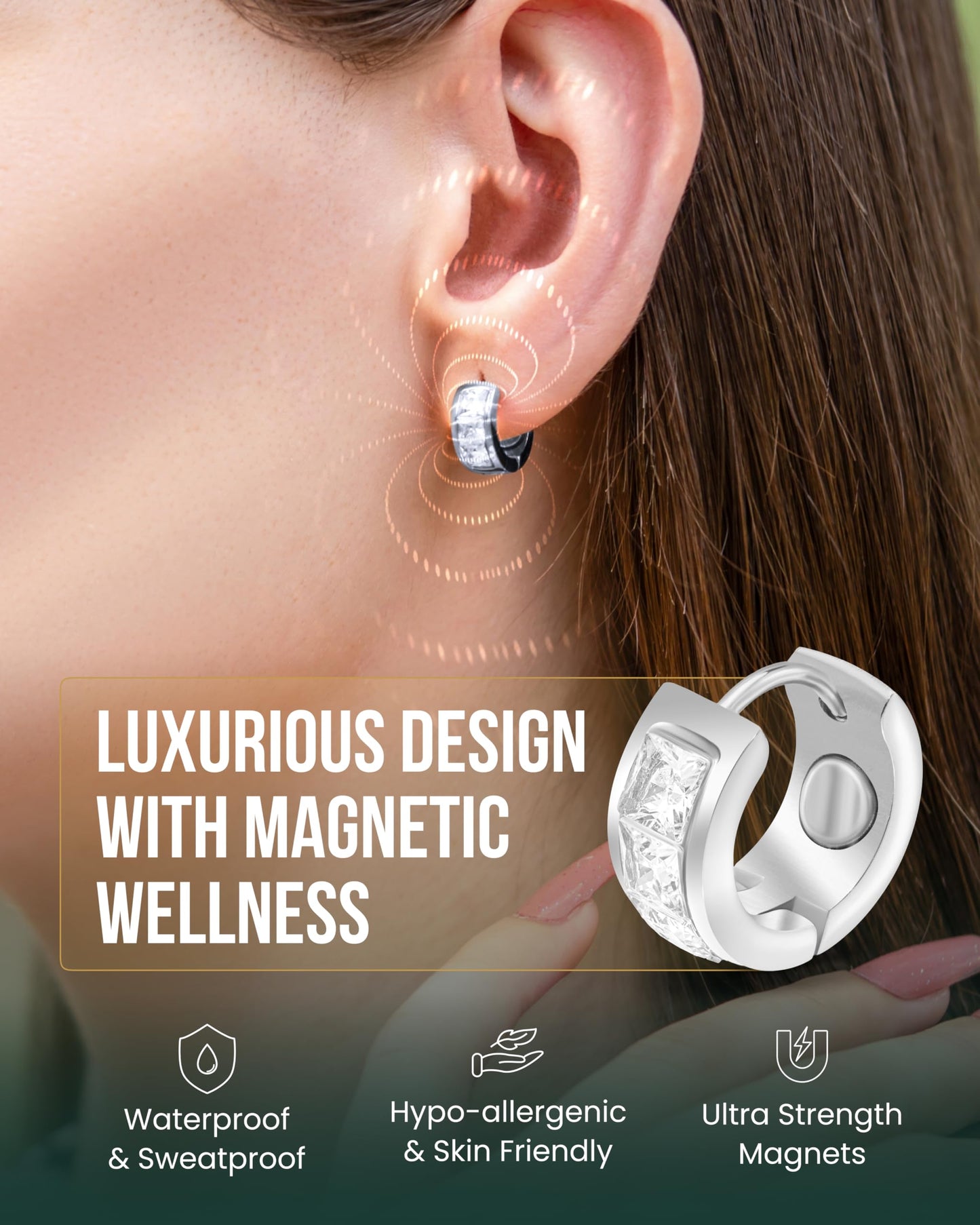 MagnetRX Magnetic Earrings for Women – Premium Magnetotherapy Lymphatic Earrings Crystal Stainless Steel – Womens Lymphvity Magnetic Therapy Acupressure Earrings (Crystal Silver)