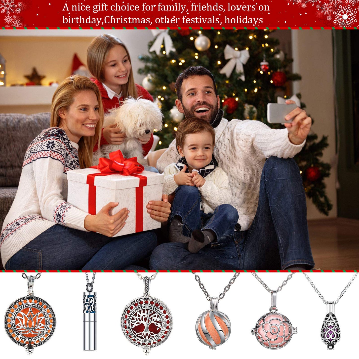 Hicarer 6 Pcs Essential Oil Diffuser Necklace for Women, Aromatherapy Locket Pendant Stainless Steel Scent Necklace with 60 Pieces Refill Pads and Balls for Men Women Jewelry Accessory Birthday Gift