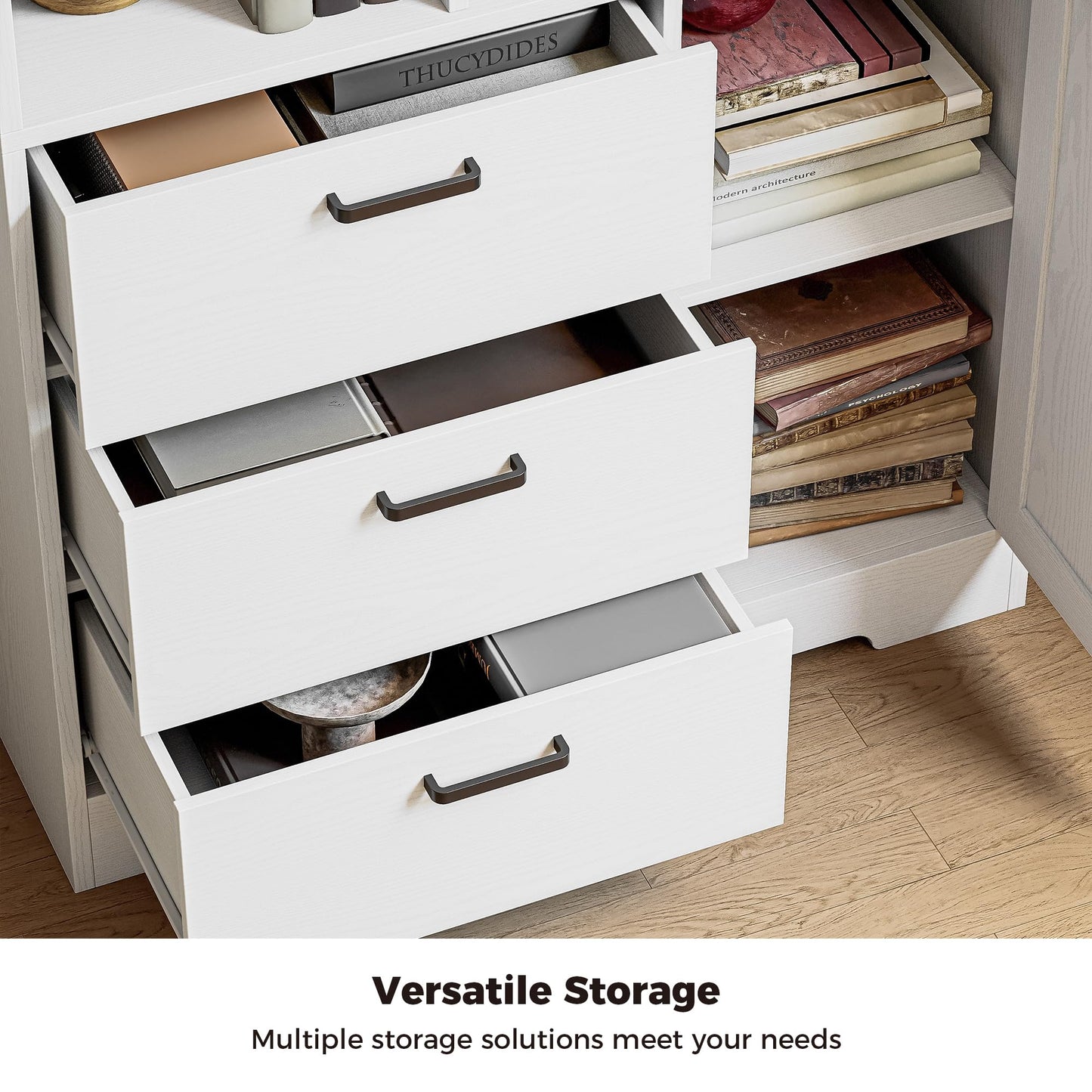 IRONCK Book Shelf with Doors and 3 Drawers 6-Tier Tall Bookcase 70.9 Inch with Storage Modern Bookshelf with 6 Open Cubes for Home Office, Living Room