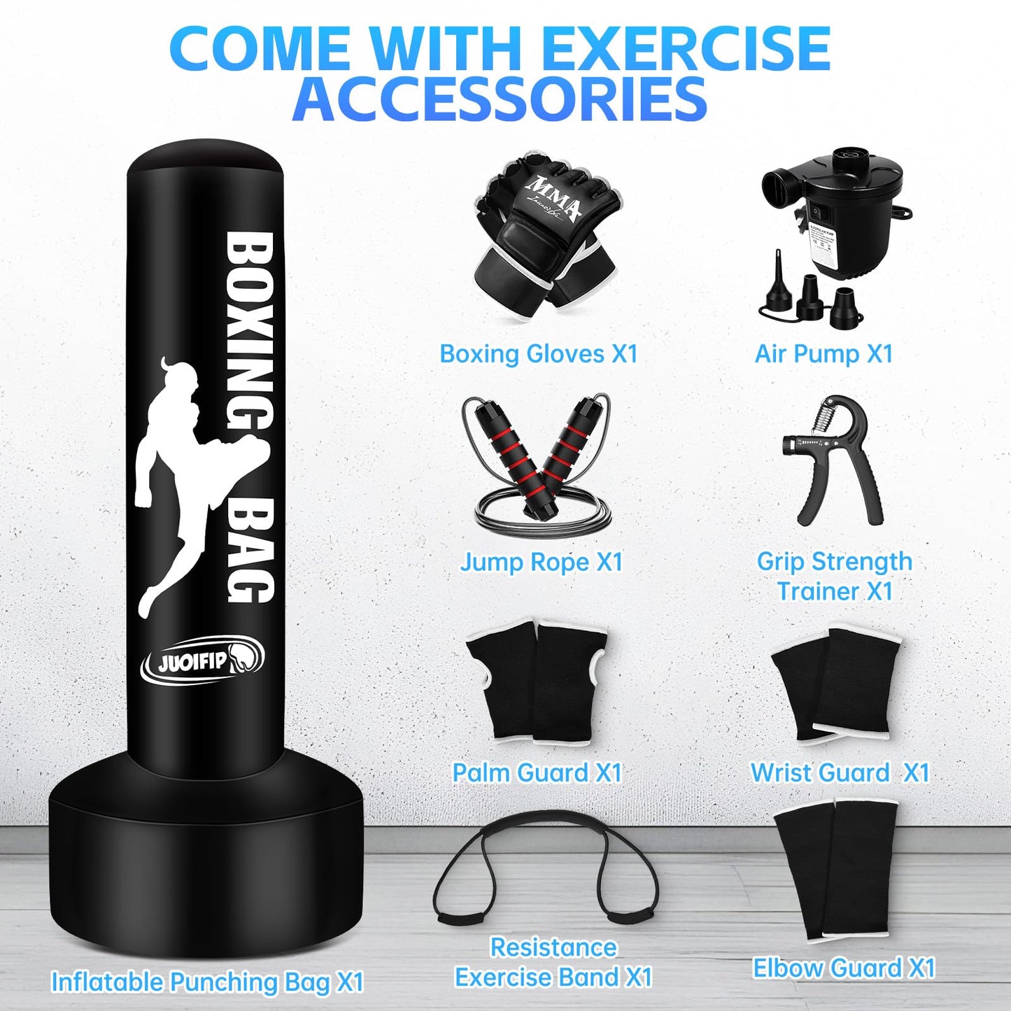 Freestanding Punching Bag for Adults, Boxing Bag with Stand Kicking Bag with Boxing Gloves, Electric Air Pump, Rope, Exercise Band and Accessories, Adult Kickboxing Bags for Beginners Training MMA