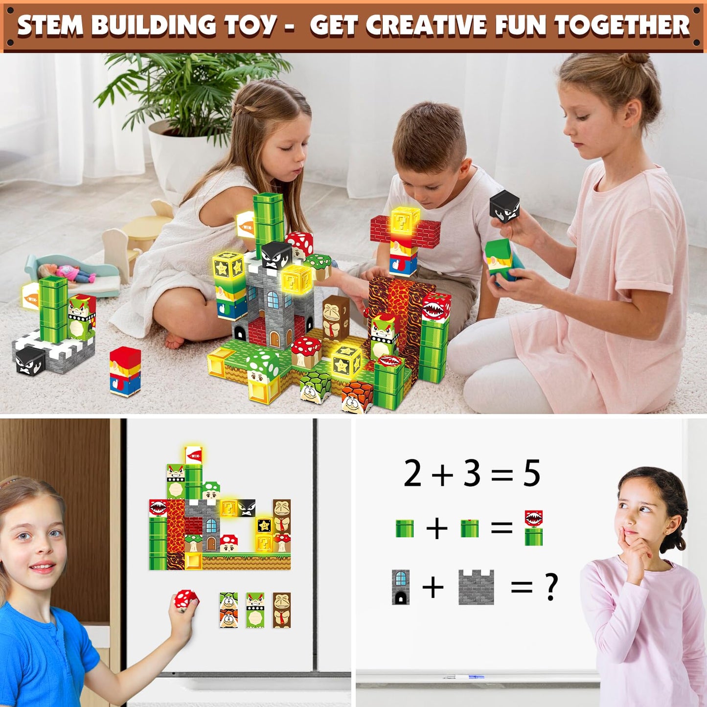 Daoyehsy Magnetic Blocks Building Toys, 1" Light Up Building Blocks Magnet Cubes for Toddlers Boys Girls 3+, Build 3D Scenes STEM Sensory Construction Toys