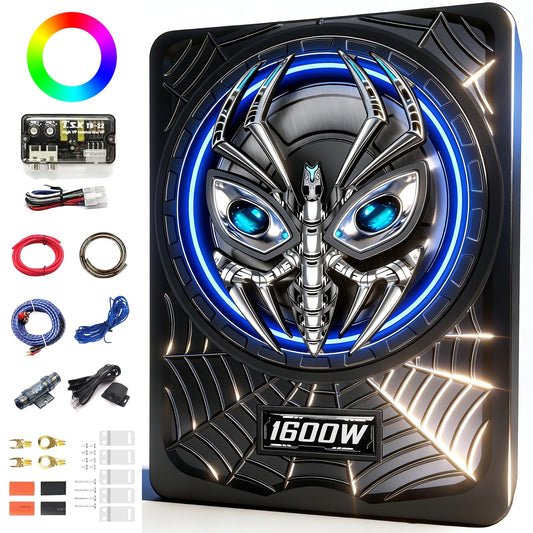 TZGBASS 2026 Upgraded 1600W Slim Underseat Car Subwoofer and Amp Package, Powered Subwoofer with Built-in Amp, Subsonic Deep Bass, LED Ambient Light Switch, Class D Car Subwoofer for Truck/SUV/Sedan