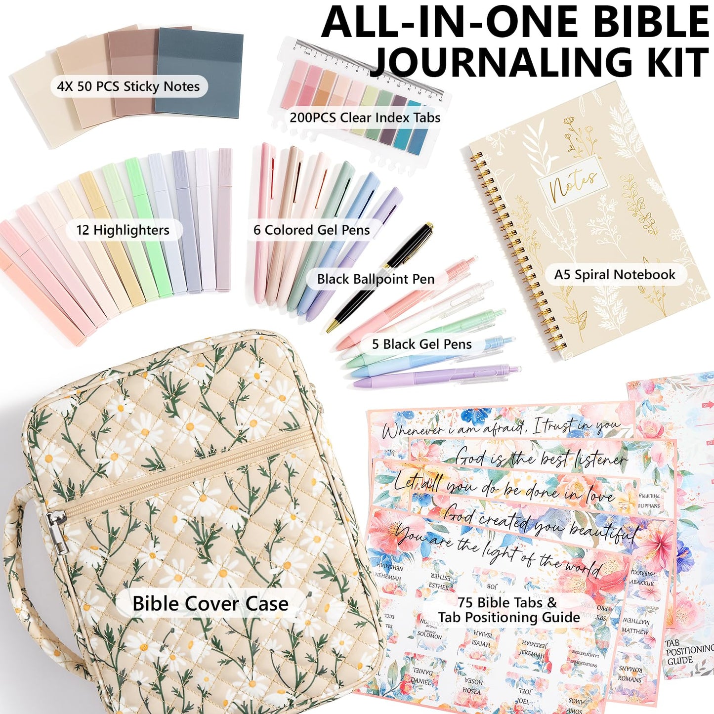 Bible Cover Case for Women Large Bible Bag, Bible Study Supplies Journaling Kit Quilted Church Bag with Handle, Puffer Book Carrying Case w/Tabs Accessories Mothers Day Christian Gifts for Women Mom
