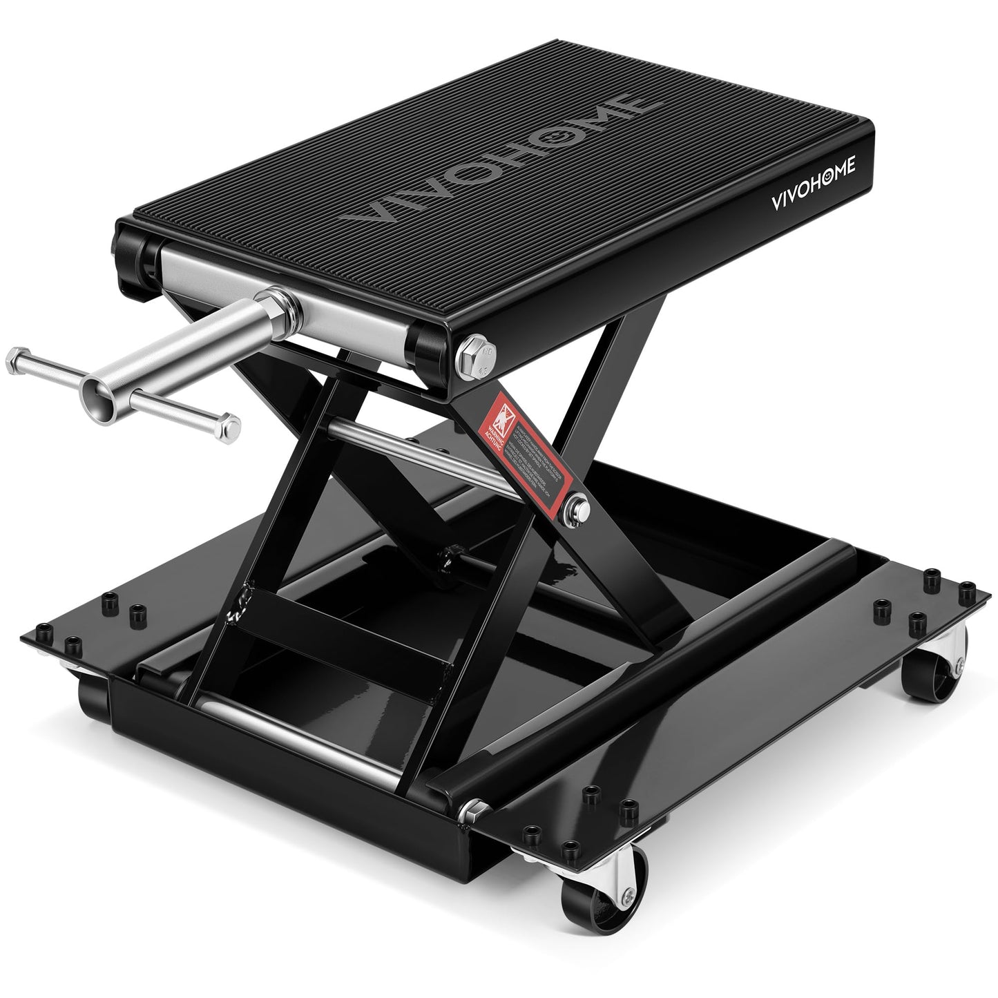 VIVOHOME 1100 Lbs Motorcycle Lift Jack, Steel Wide Deck ATV Scissor Lift with Dolly Wheels & Hand Crank, Bike Garage Repair Hoist Stand for Maintenance, Black