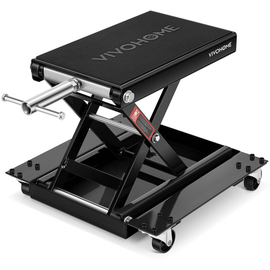 VIVOHOME 1100 Lbs Motorcycle Lift Jack, Steel Wide Deck ATV Scissor Lift with Dolly Wheels & Hand Crank, Bike Garage Repair Hoist Stand for Maintenance, Black