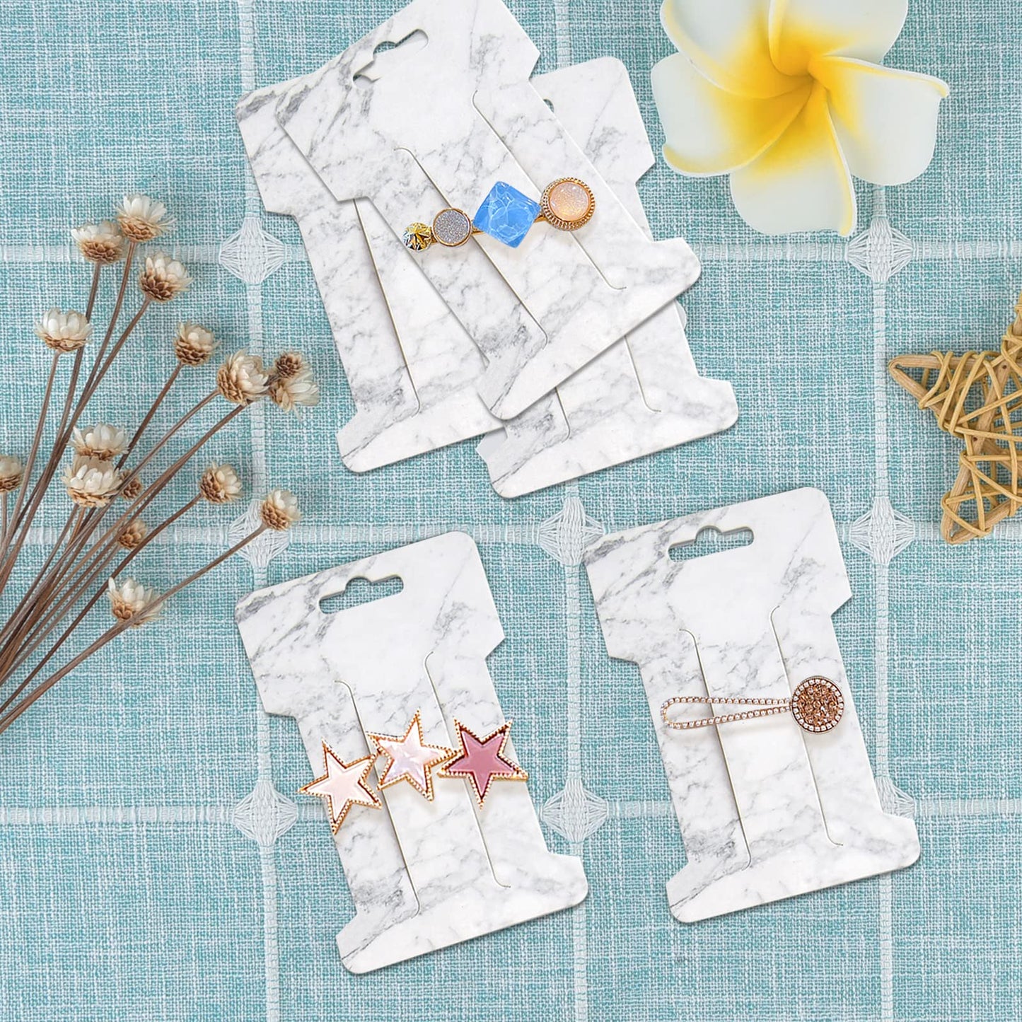 Mototo 200 PCS Hair Clip Bow Display Cards Hair Barrettes Jewelry Display Holder Rectangle Paper Cardboard for Hair Accessories Display and Organizing, 4 x 2-1/2 Inches (Marble Stripe)