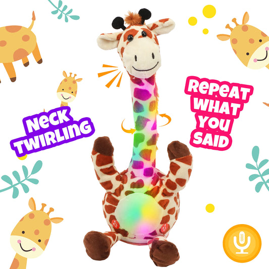 Hopearl Glowing Dancing Giraffe Toy Repeats What You Say Talking Toy Wriggle Singing Mimicking Twisting Electric Light Up Interactive Animated Speaking Gift for Kids, Brown, 13''