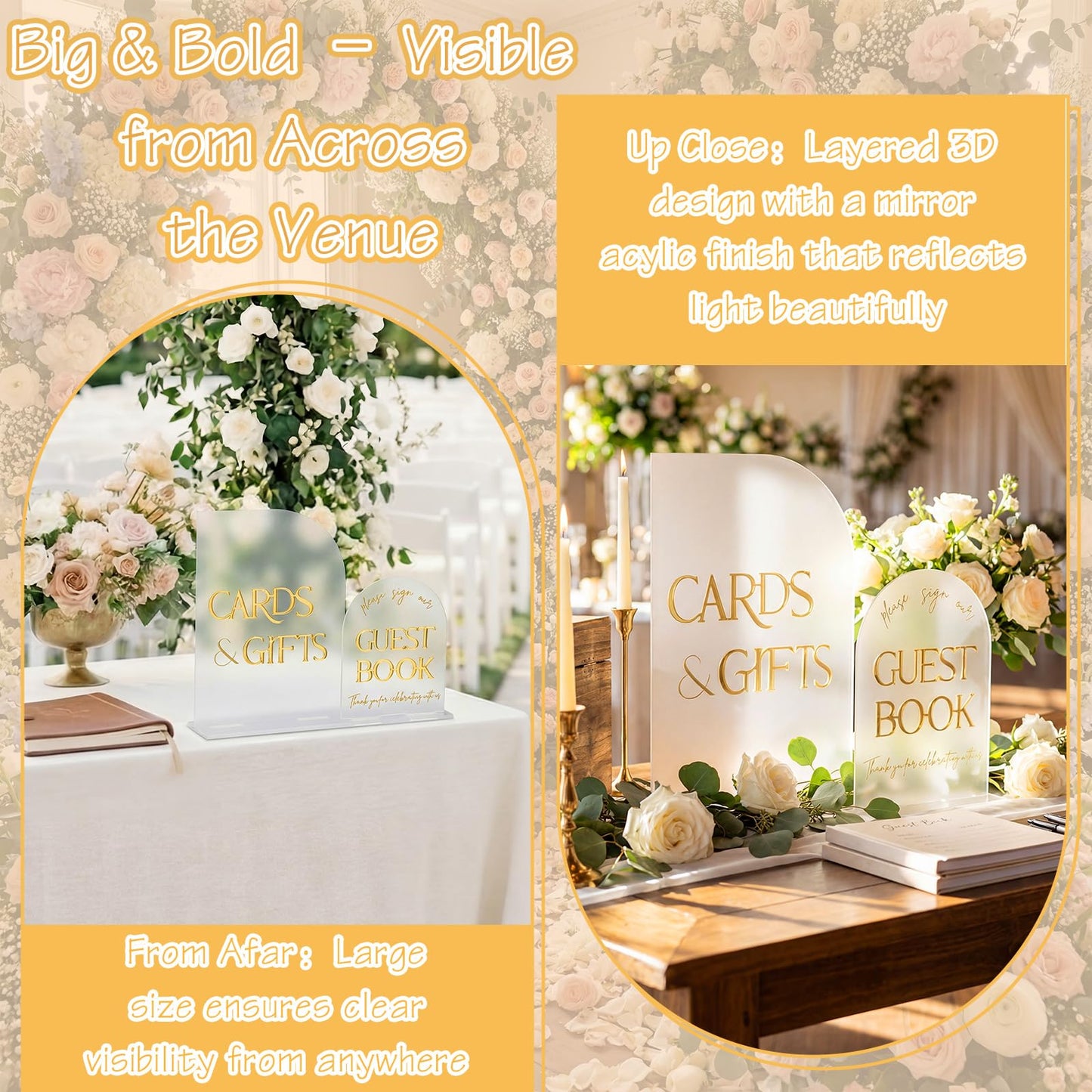 Amyhill 2 Pcs Acrylic Wedding Signs for Reception 8 × 10'' Cards and Gifts 5 x 7'' Please Sign Our Guestbook Sign with Stand Wedding Table Decor for Marriage Memorial Ceremony(Gold,Black,Minimalist)