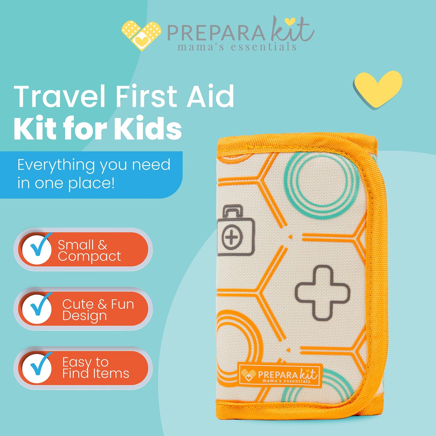 PreparaKit Kids First Aid Kit - 75-Piece Travel First Aid Kit for Toddlers and Babies, TSA Approved, Latex Free, Fits Diaper Bag, Backpack, Purse or Car, Designed by a Mom and Nurse (Orange Crush)
