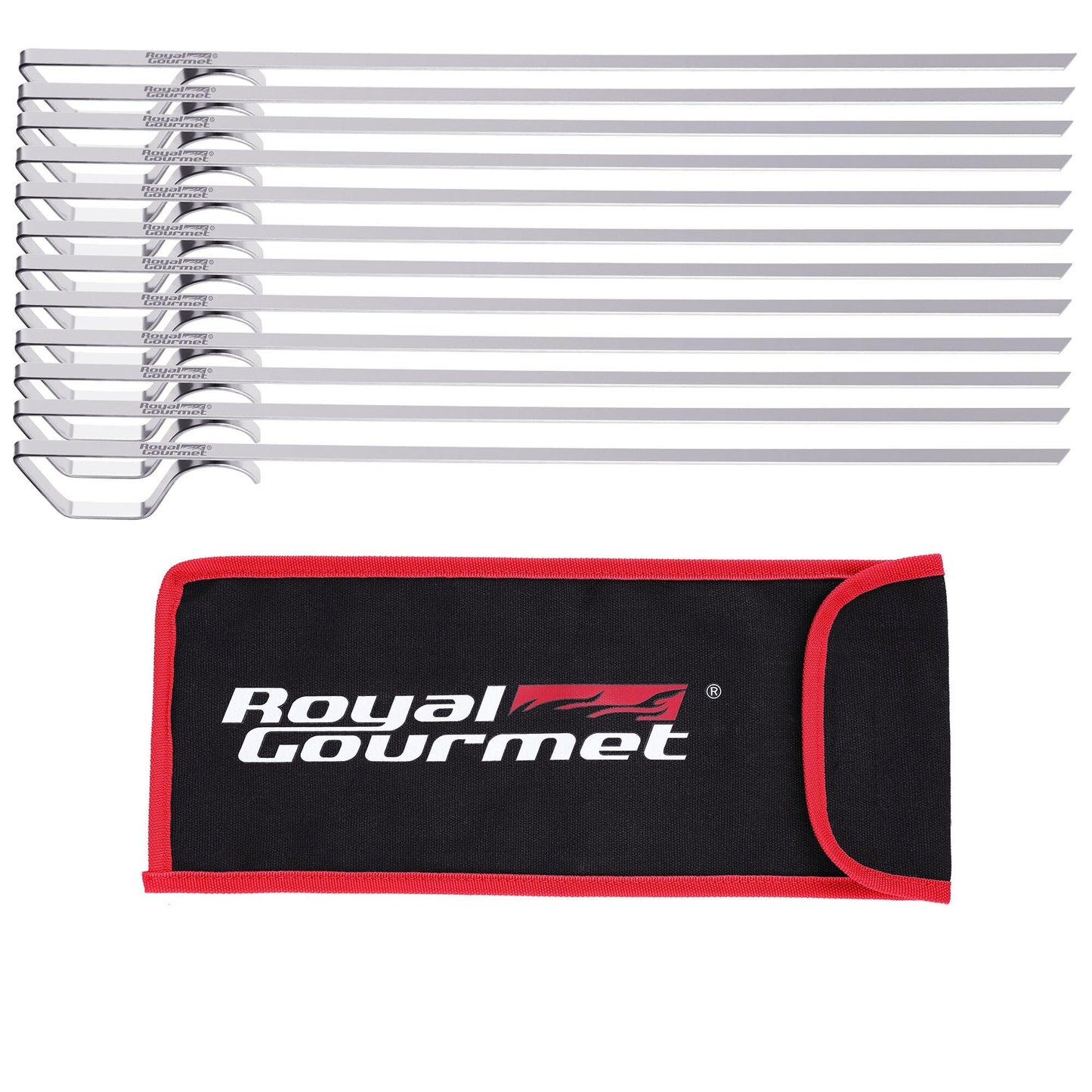 Royal Gourmet TS1601 12-Piece Kebab Skewers for Grilling, 13 Inch Stainless Steel Reusable BBQ Skewers, Includes Storage Pouch, Silver