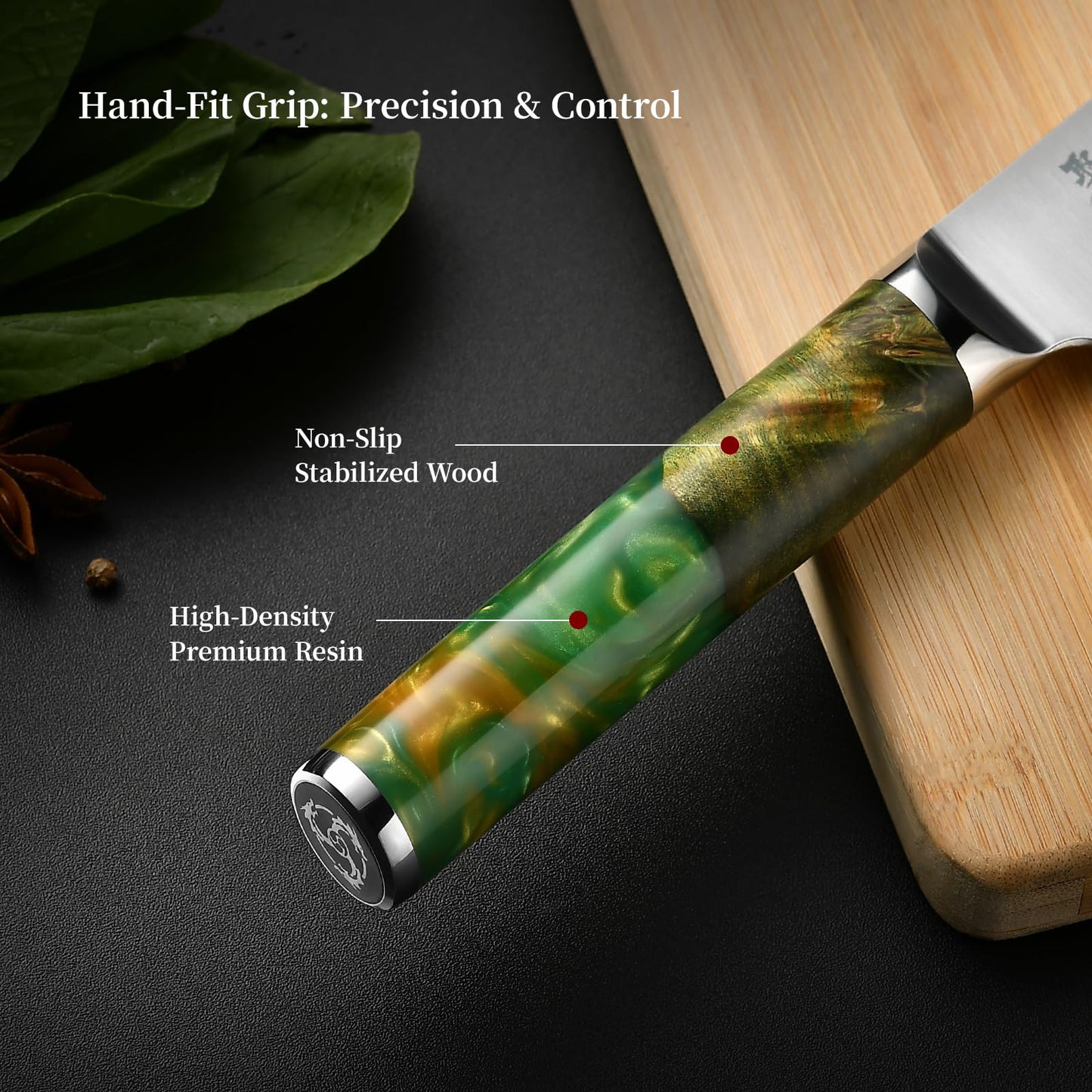 Japanese Chef Knife with SG2 Powder Steel, 8 Inch Professional Kitchen Knives, Handcrafted Kiritsuke Knife with Unique Jade Green Ergonomic Handle, Superior Edge Retention & Exceptional Durability