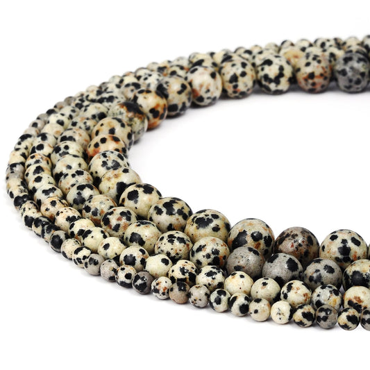 RUBYCA Natural Dalmatian Jasper Gemstone Round Loose Beads for DIY Jewelry Making 1 Strand - 10mm