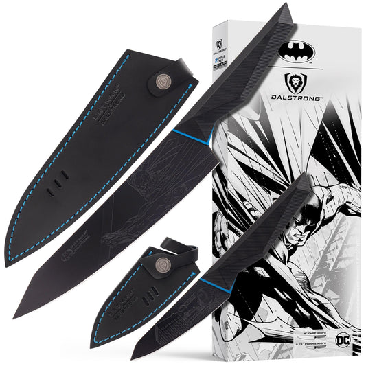 Dalstrong Knife Set - 2 Piece - BATMAN™ Shadow Black Edition - 8" Chef Knife 3.75" Paring Knife - High Carbon 7Cr17MoV Steel - Black Titanium Kitchen Knife - Collection Item - G10 Handle - Sheath