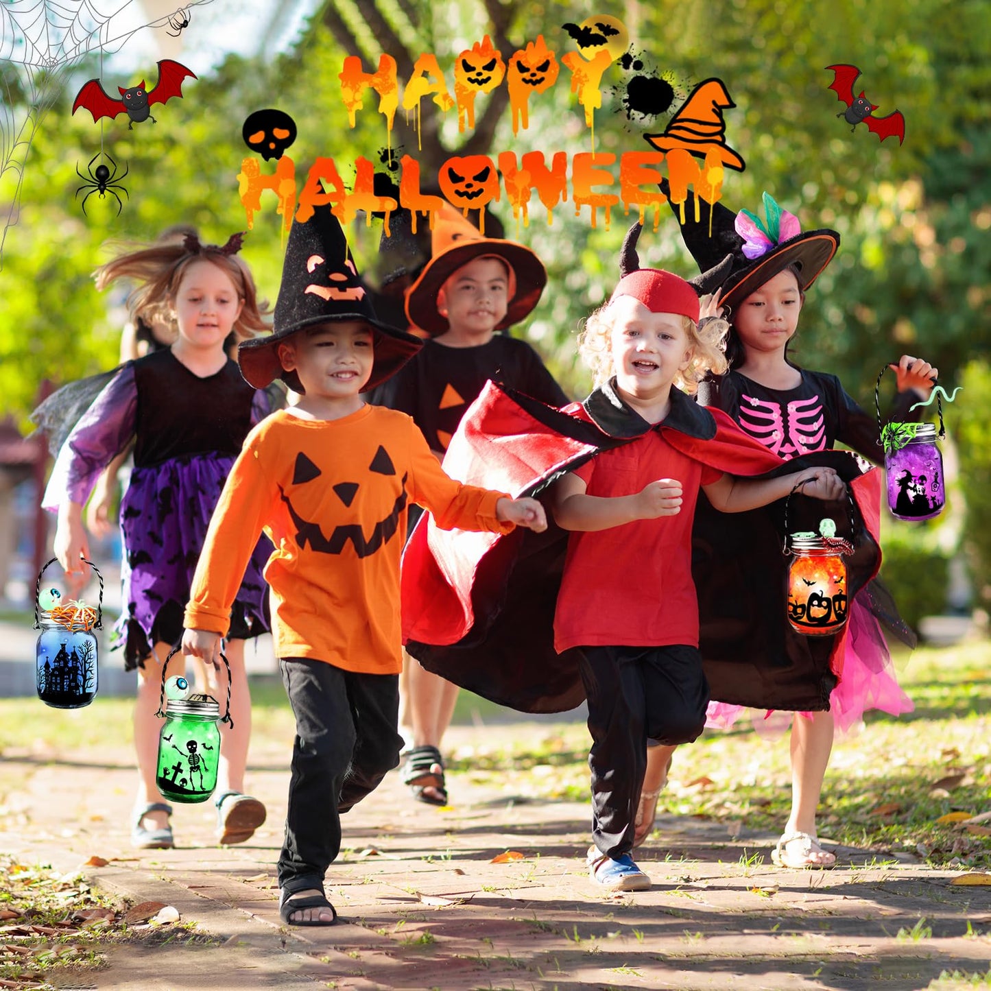 Halloween Craft Kit for Kids, 4 pcs Glass Mason Jar with Accessories for DIY Lantern Jar, Halloween Art & Craft Party Supplies for Classroom,Art and Craft Party Supplies for Kids