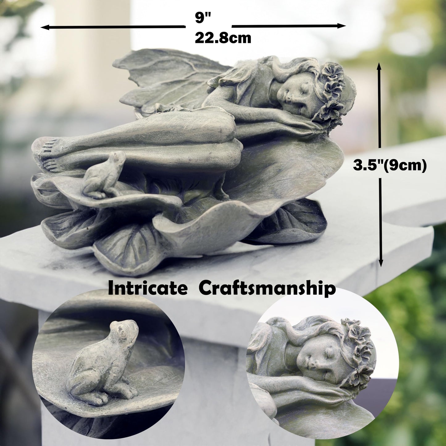 hvfun Garden Fairy Statue,Garden Sleeping Angel on Lotus Leaf with Bird Feeder Feature Outdoor Decor Sculptures Figurine Gardening Lawn