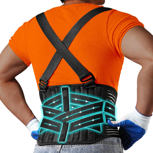 KOPUREY Plus Size Work Back Brace with 2 Removable Suspender Shoulder Straps for Heavy Lifting Safety - Back Posture Corrector Support Belt for Men Women in Construction, Warehouse Jobs 2XL/3XL
