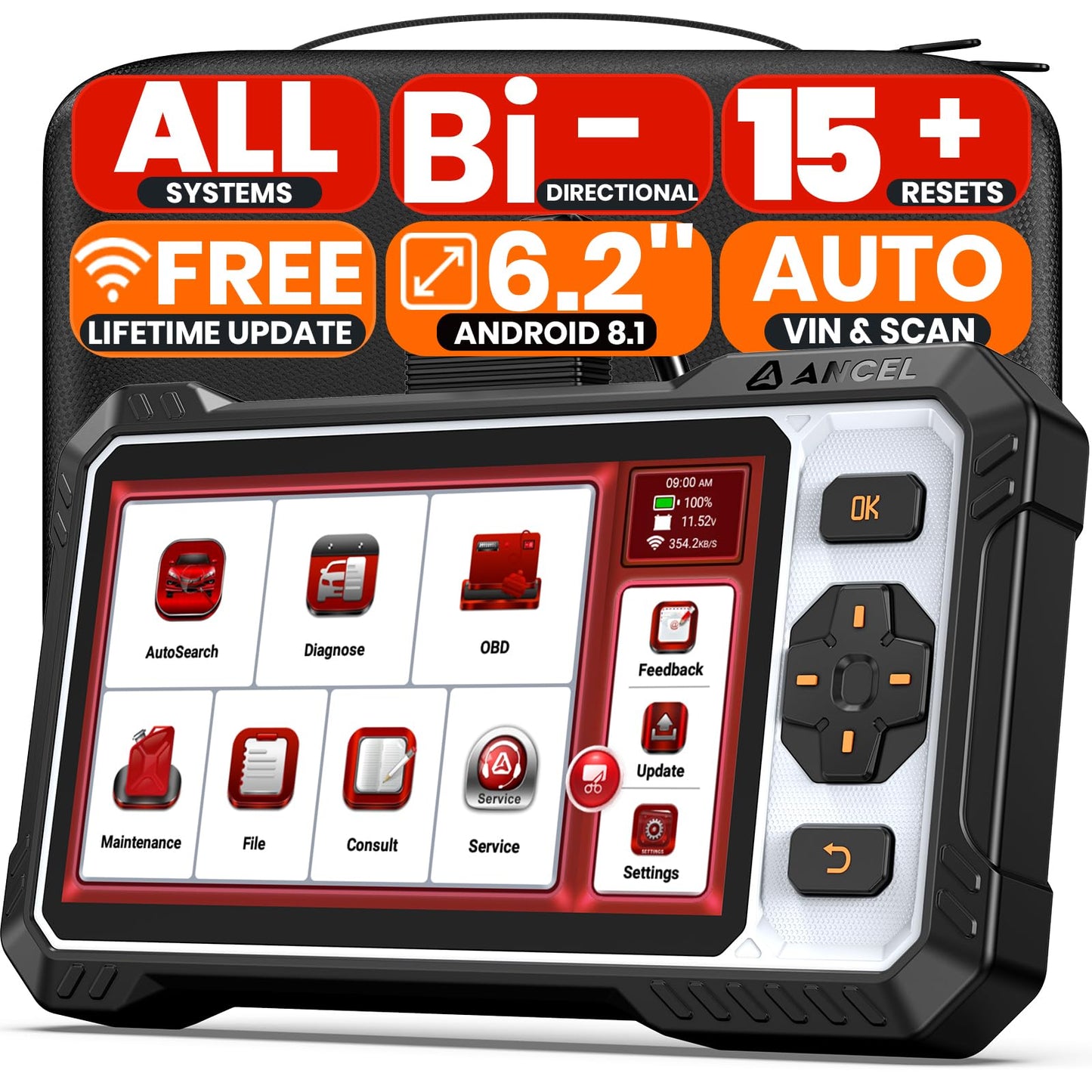 ANCEL FX6100 OBD2 Bidirectional Scan Tool, All Systems Car Diagnostic Scanner with Active Test for All Vehicles, 15+ Resets, ABS Bleeding, Injector Coding, FCA&CAN FD, AutoScan, Lifetime Free Updates