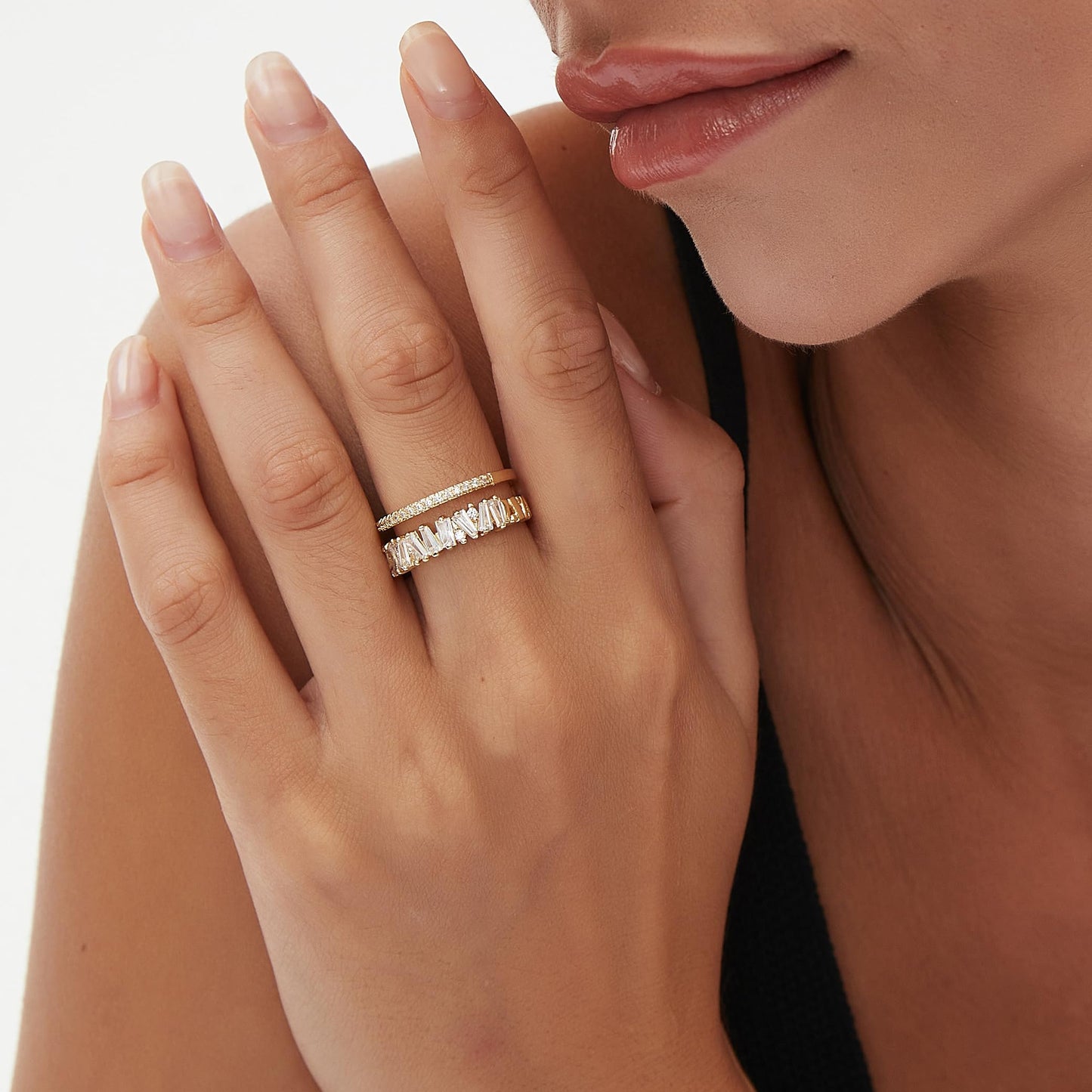 VOPIPO Dainty Double Cubic Zirconia Open Finger Rings for Women 18K Gold Plated Adjustable Trend CZ Rings Personalized Minimalist Stacking Rings Jewelry Gifts