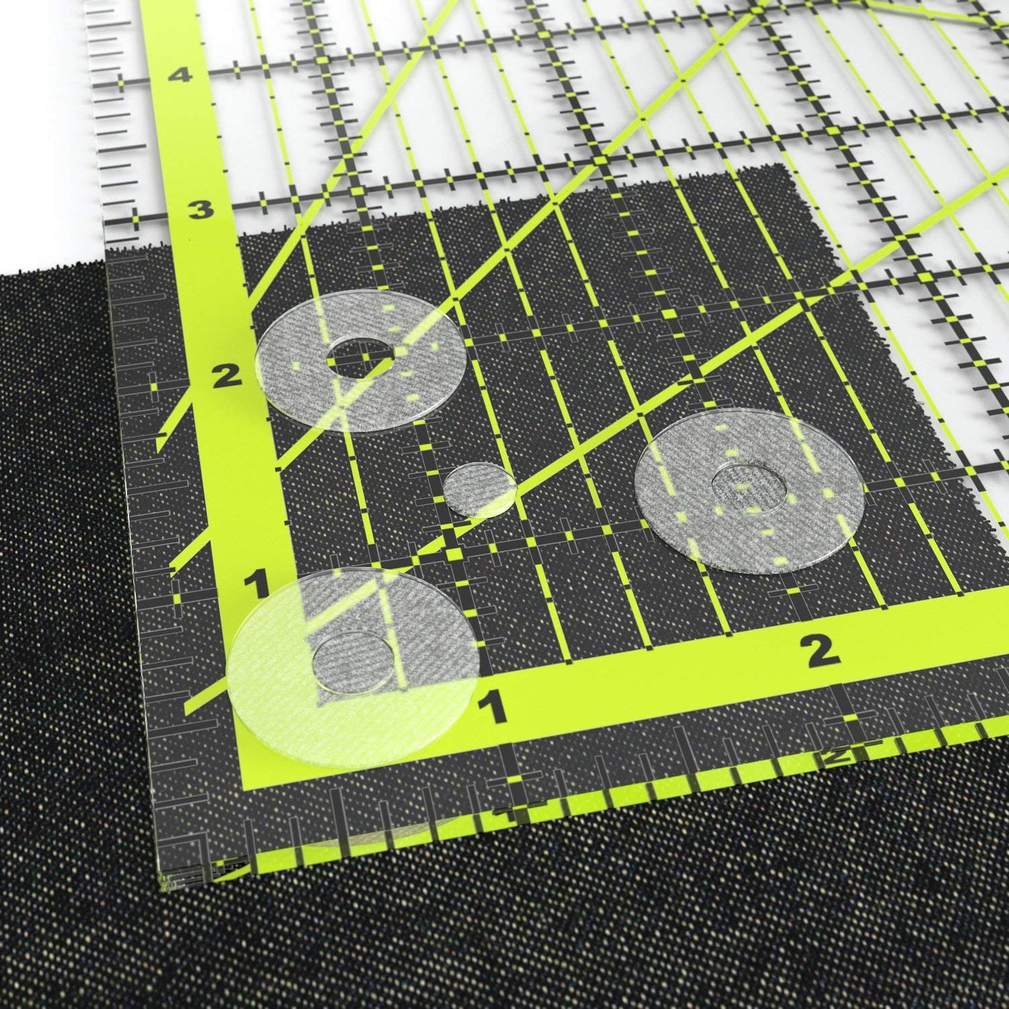 ARTEZA Quilting Rulers Set of 4, Acrylic Square Quilting Rulers for Sewing and Fabric Cutting, 4.5 x 4.5, 6 x 6, 9.5 x 9.5, 12.5 x 12.5 Inch, Dual-Color Grid, 30/45/60 Degree, 48 Non-Slip Rings