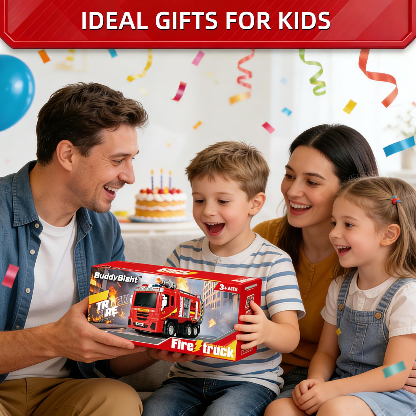 3in1 Fire Truck Toy with Foldable Race Track & 12 Diecast Race Cars Toys, Fire Trucks for Toddlers 3-5 with Lights & Sounds, Carrier Truck Car Kids Toy Gift for Age 3 4 5 6+ Year Old Boys Girls