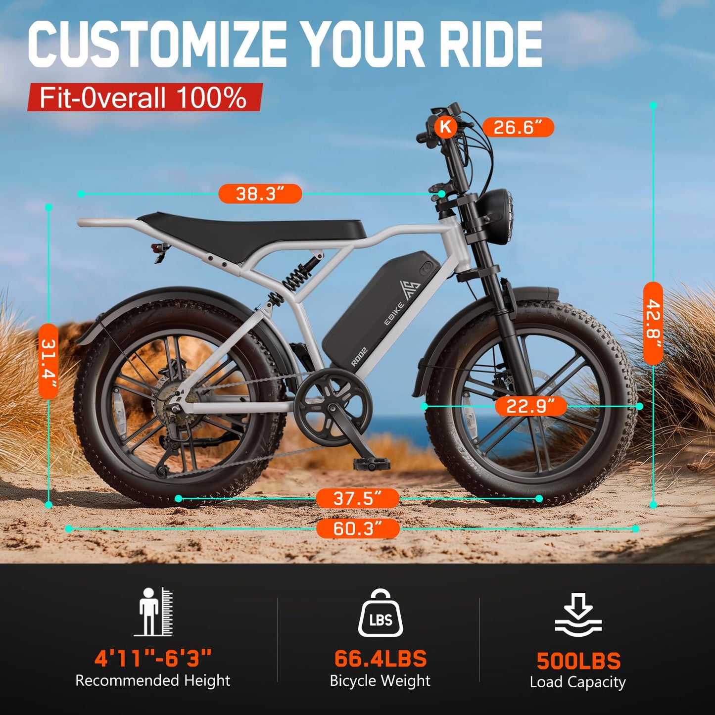 TST Electric Bike for Adults 1500W Peak 20" Fat Tire All-Terrain E-Bike 60 Miles 28 MPH Electric Dirt Bike - 48V 15 AH Battery Tested to UL 2849 Powered Electric Bicycle