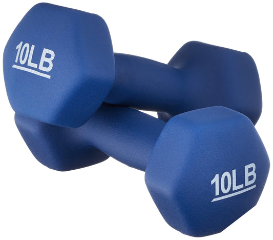 Amazon Basics Neoprene Dumbbell Hand Weights for Workout and Strength Training, Hexagon Shape, 10 Pound, Pair, Navy Blue